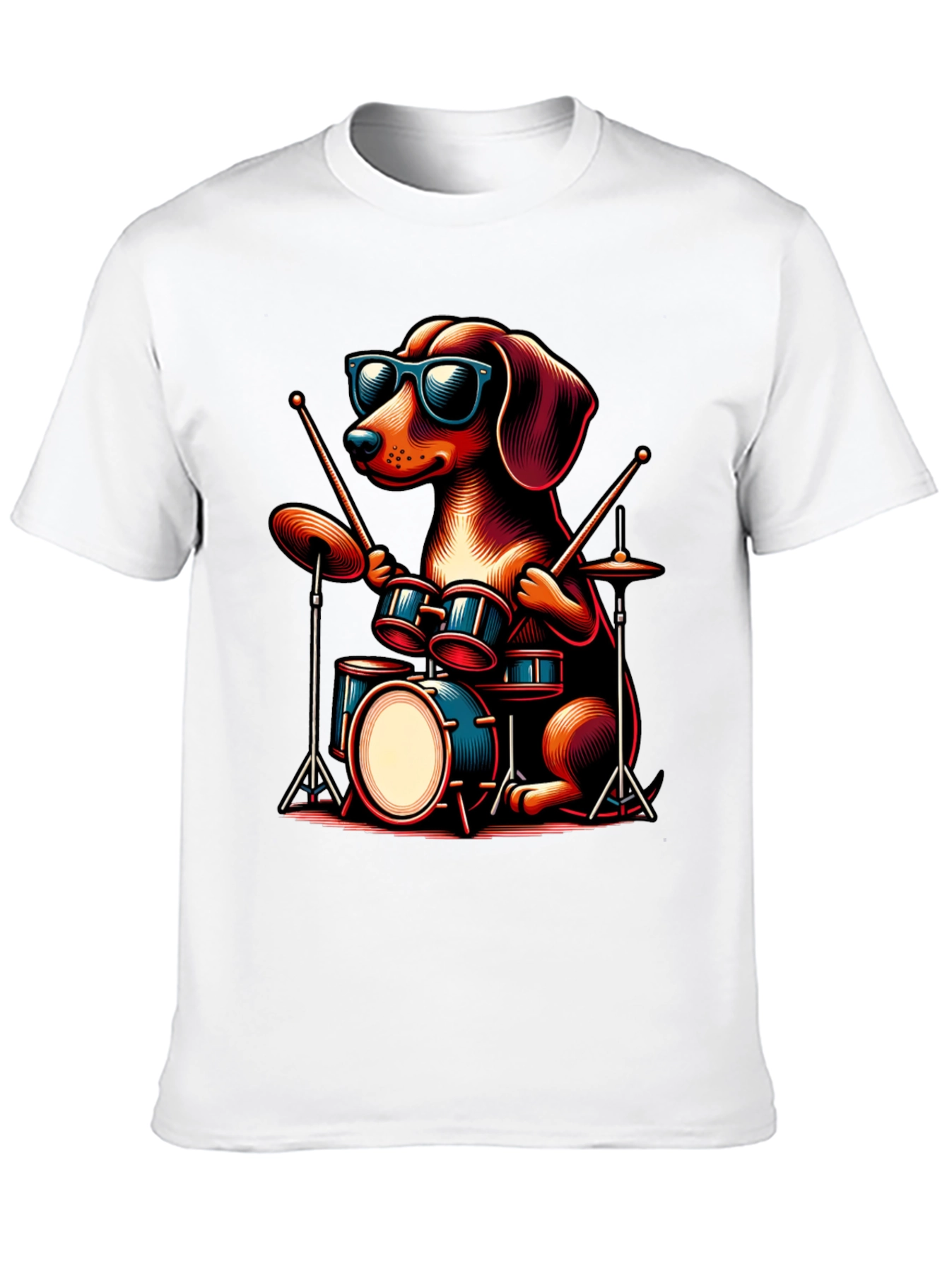 Cool Dog Drummer Graphic Tee - Black Cotton