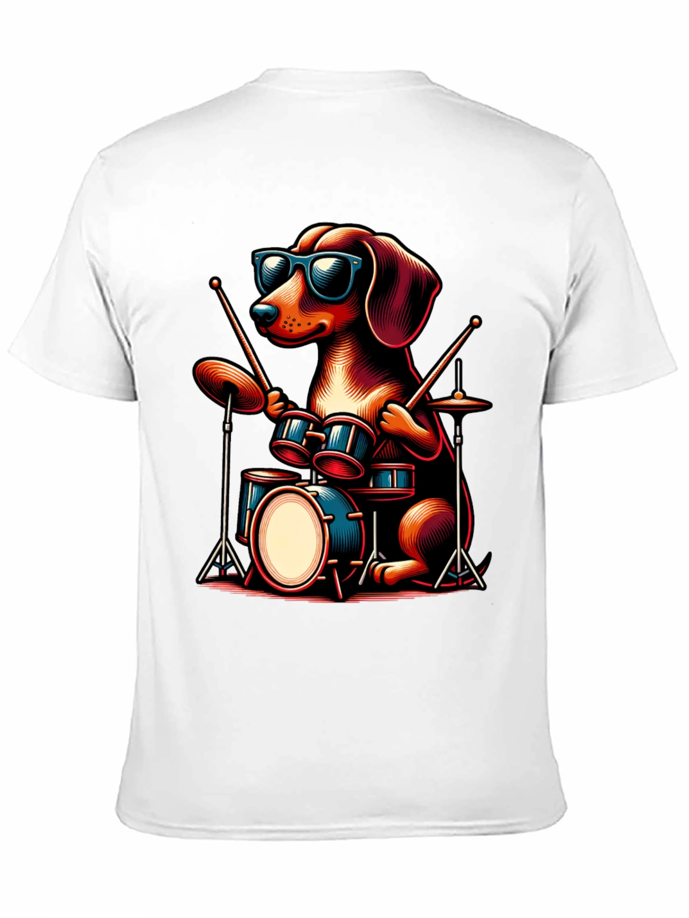 Cool Dog Drummer Graphic Tee - Black Cotton