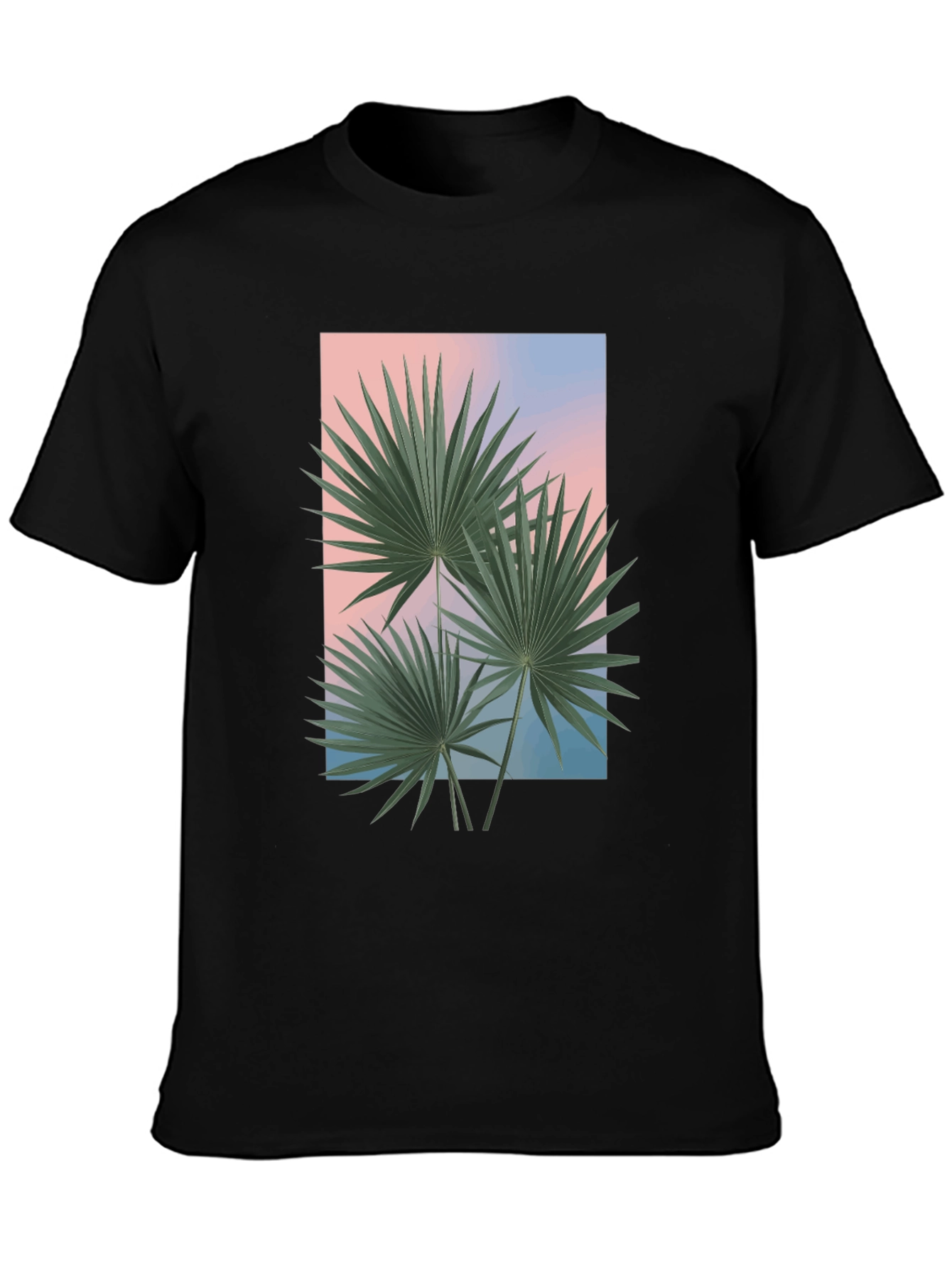 Tropical Palm Graphic Tee - Black Casual T-Shirt
