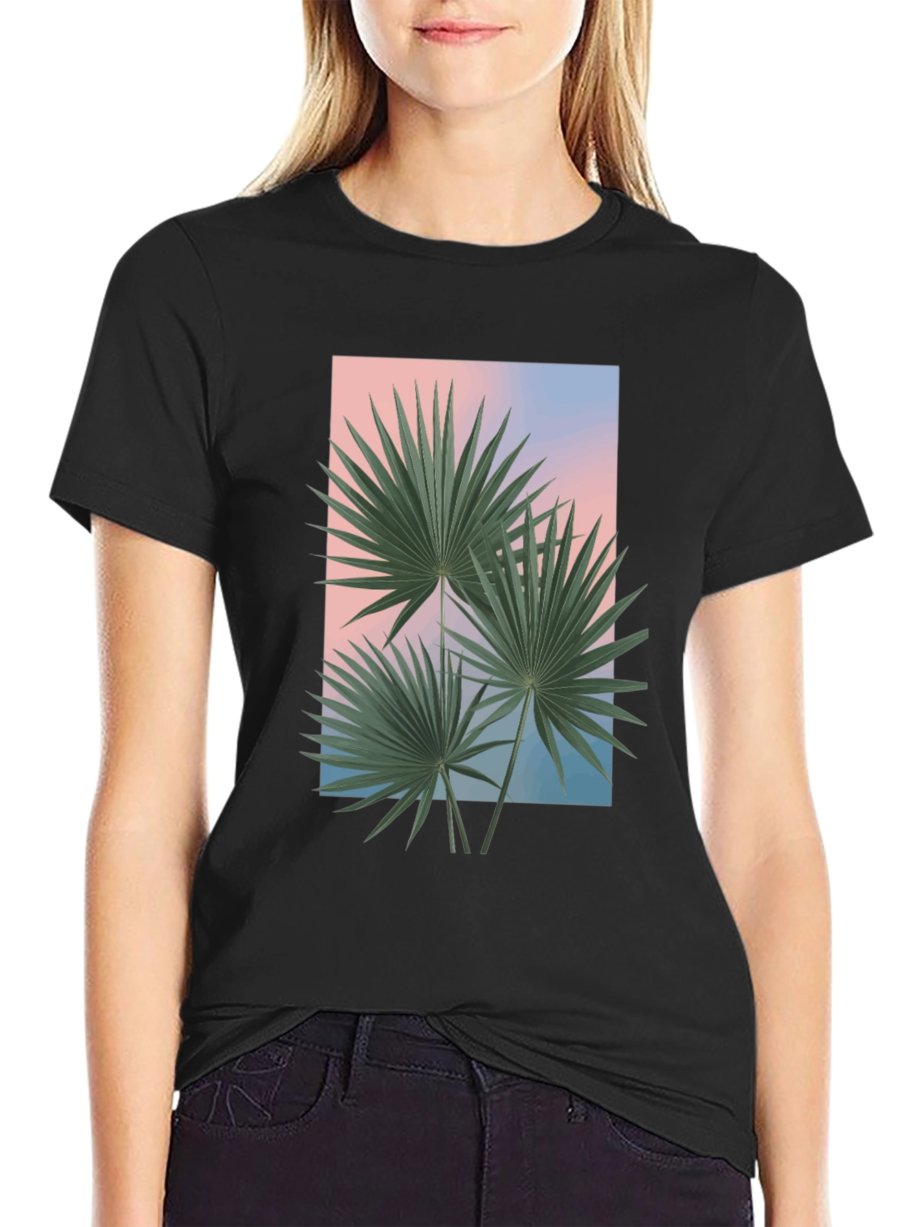Tropical Palm Graphic Tee - Black Casual T-Shirt