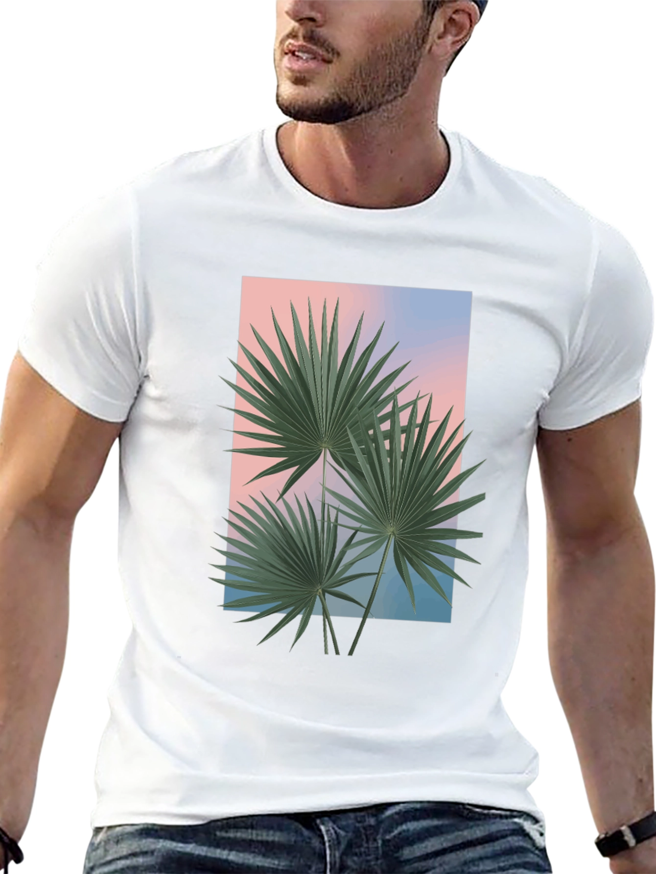 Tropical Palm Graphic Tee - Black Casual T-Shirt