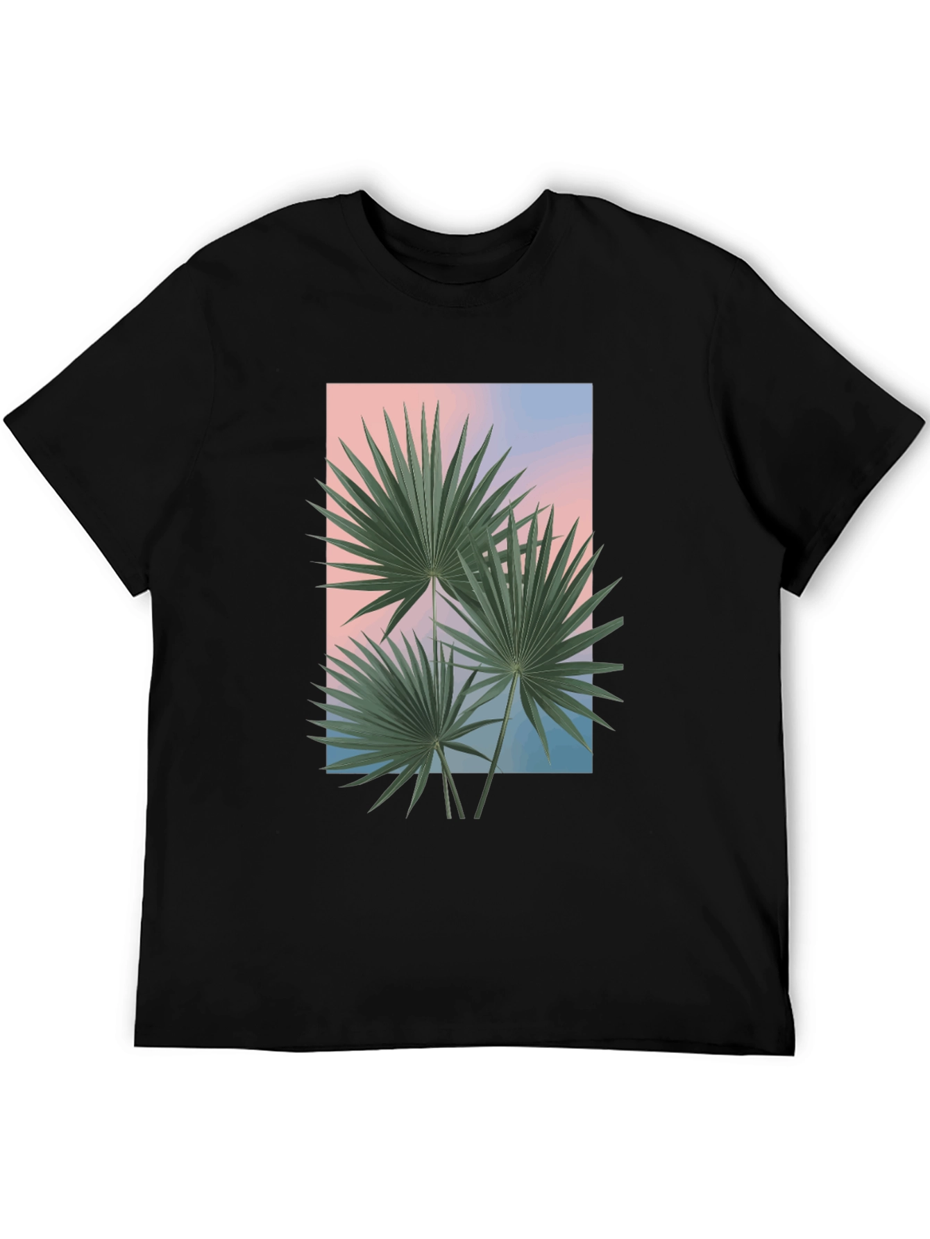 Tropical Palm Graphic Tee - Black Casual T-Shirt