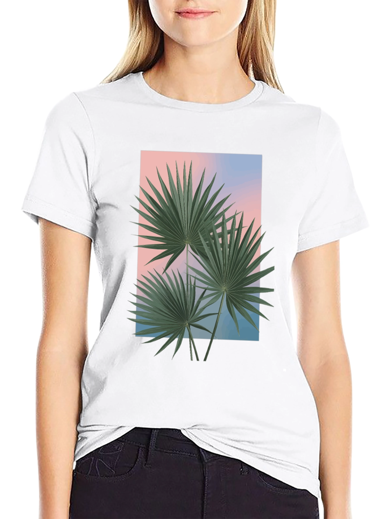 Tropical Palm Graphic Tee - Black Casual T-Shirt