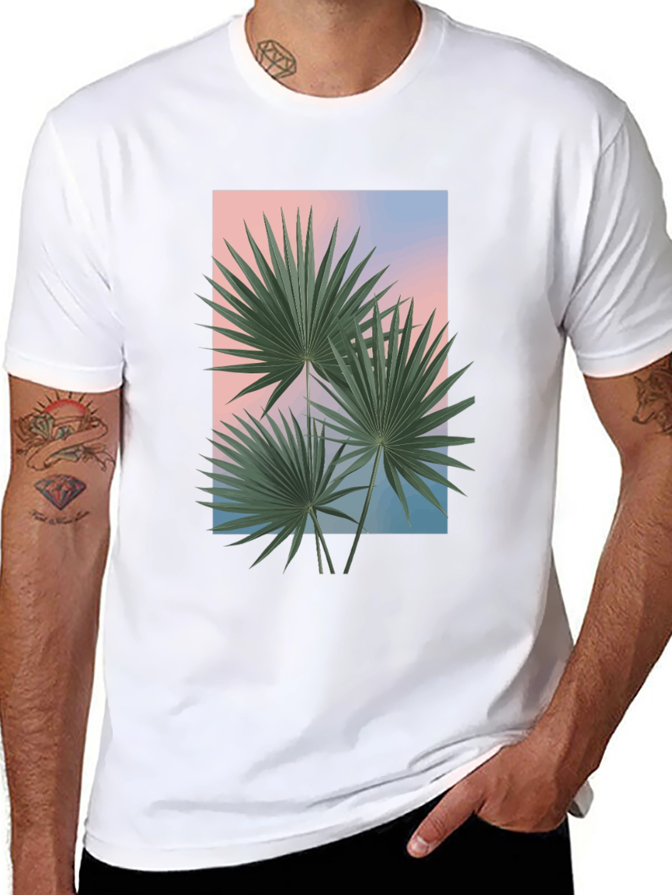 Tropical Palm Graphic Tee - Black Casual T-Shirt