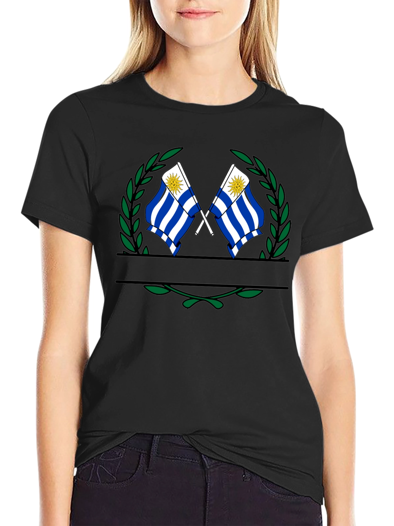 Uruguay Flag T-Shirt - Mens Black Crew Neck