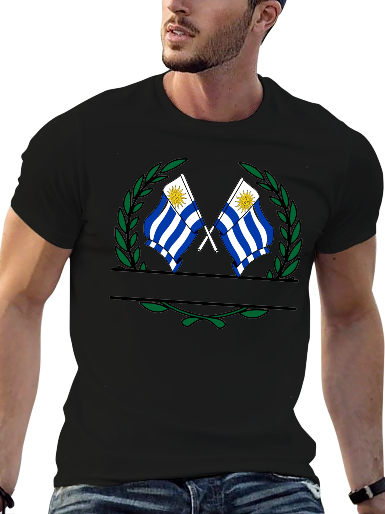 Uruguay Flag T-Shirt - Mens Black Crew Neck