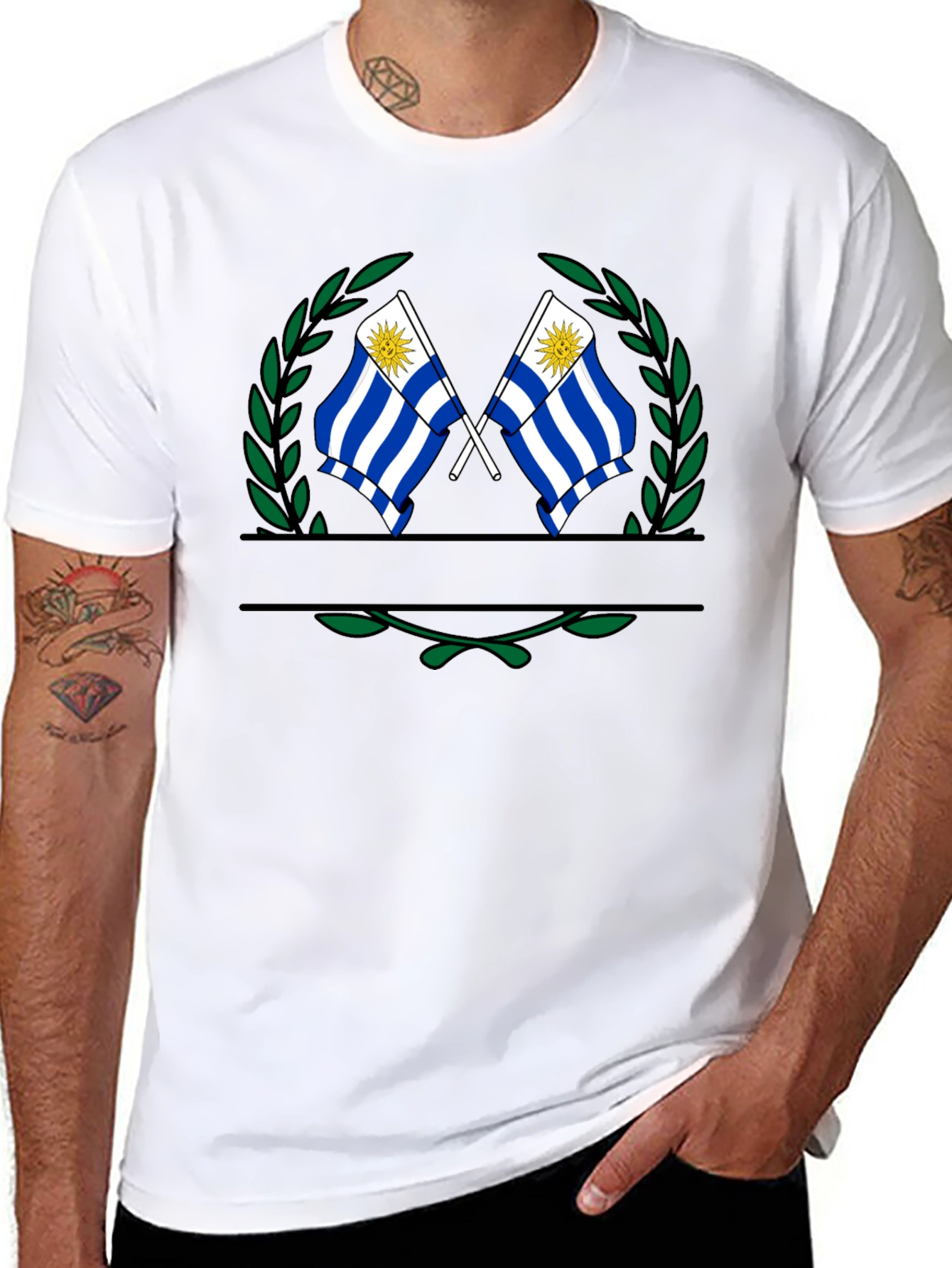 Uruguay Flag T-Shirt - Mens Black Crew Neck