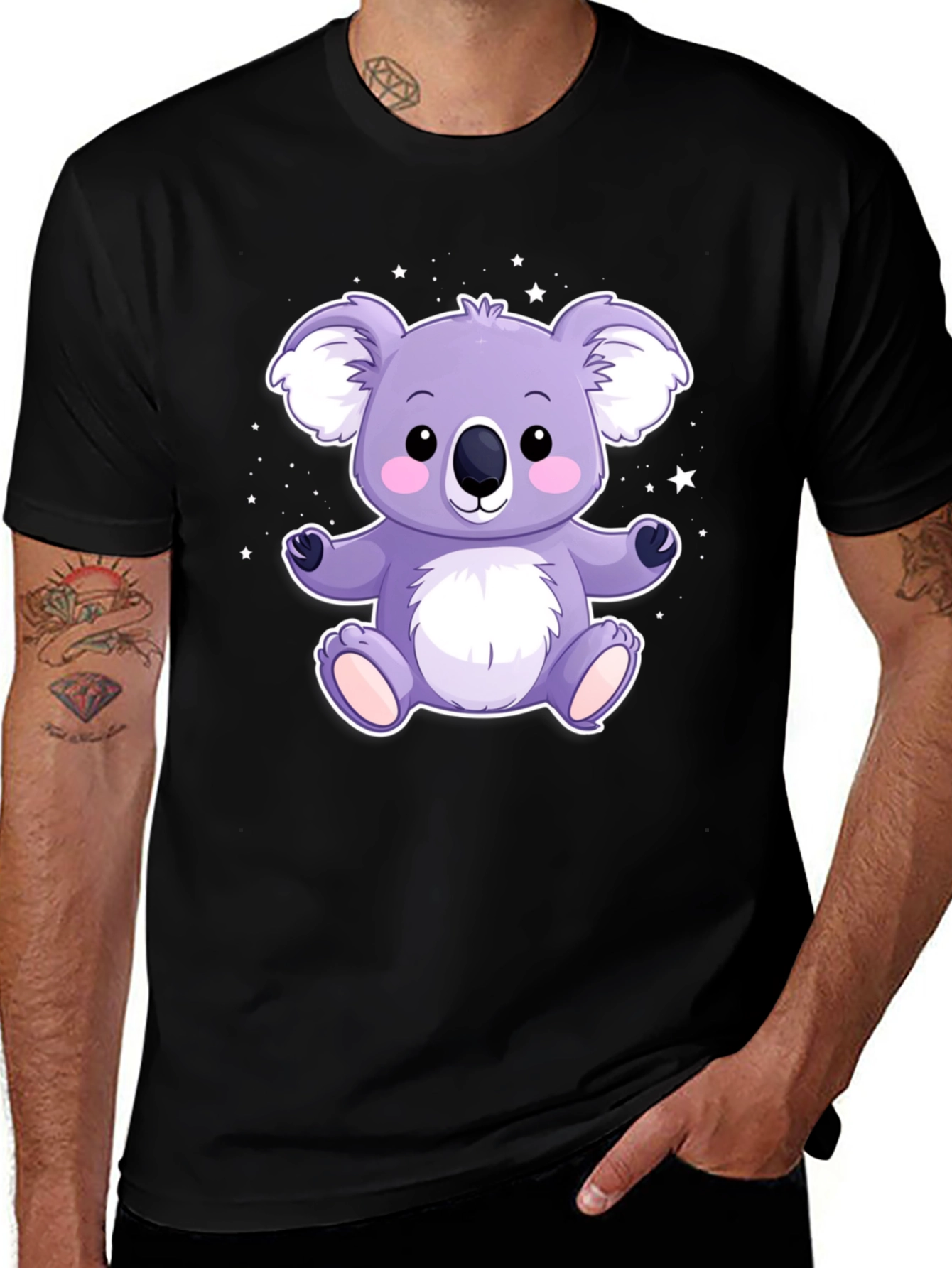 Cute Koala Bear Graphic Tee - Black