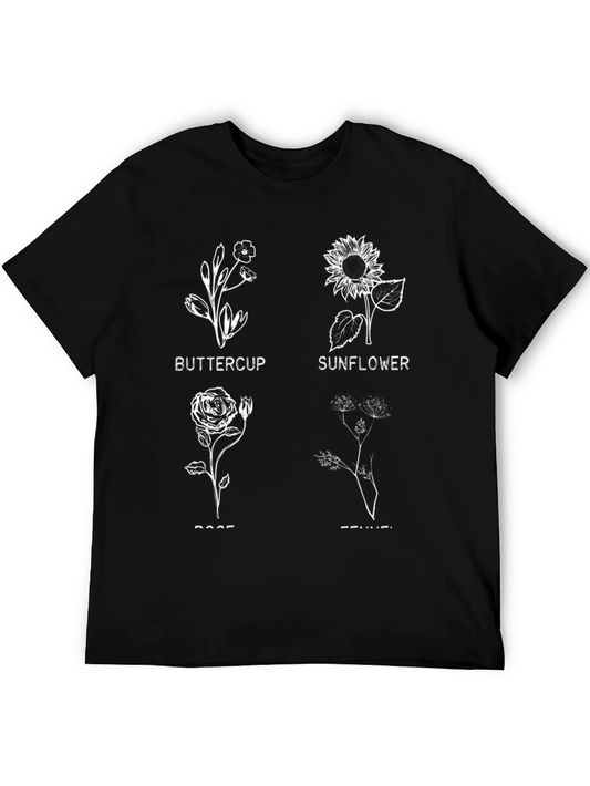 Botanical Print T-Shirt - Buttercup Sunflower Rose Fennel