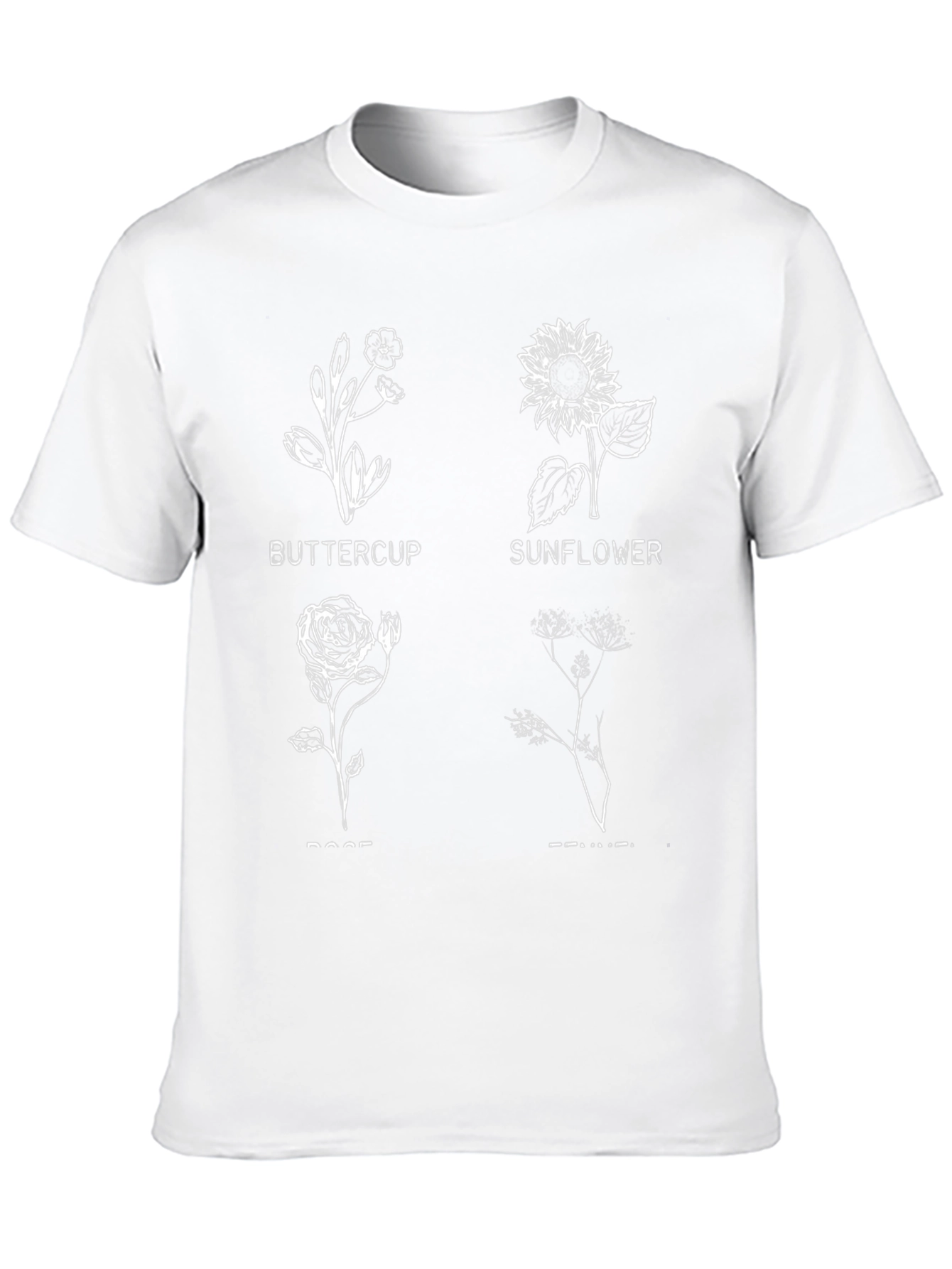Botanical Print T-Shirt - Buttercup Sunflower Rose Fennel