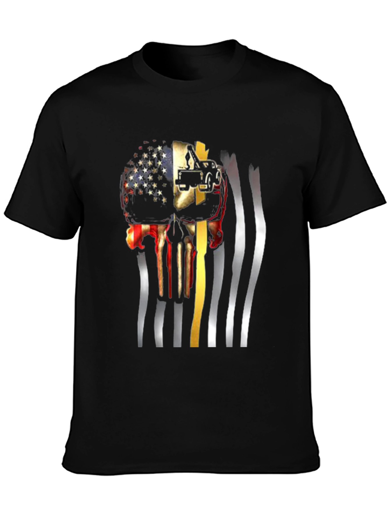 Patriotic Tow Truck Skull Graphic T-Shirt