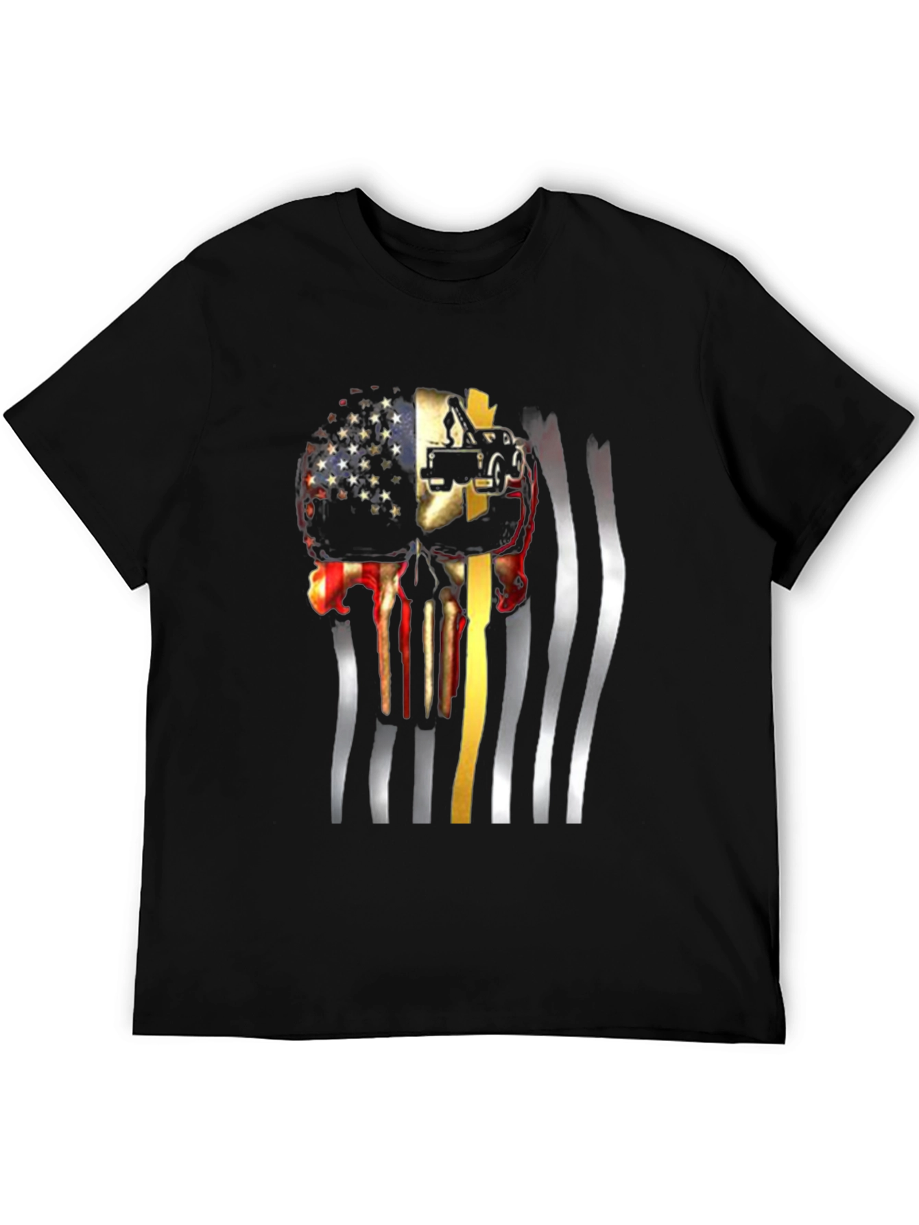 Patriotic Tow Truck Skull Graphic T-Shirt