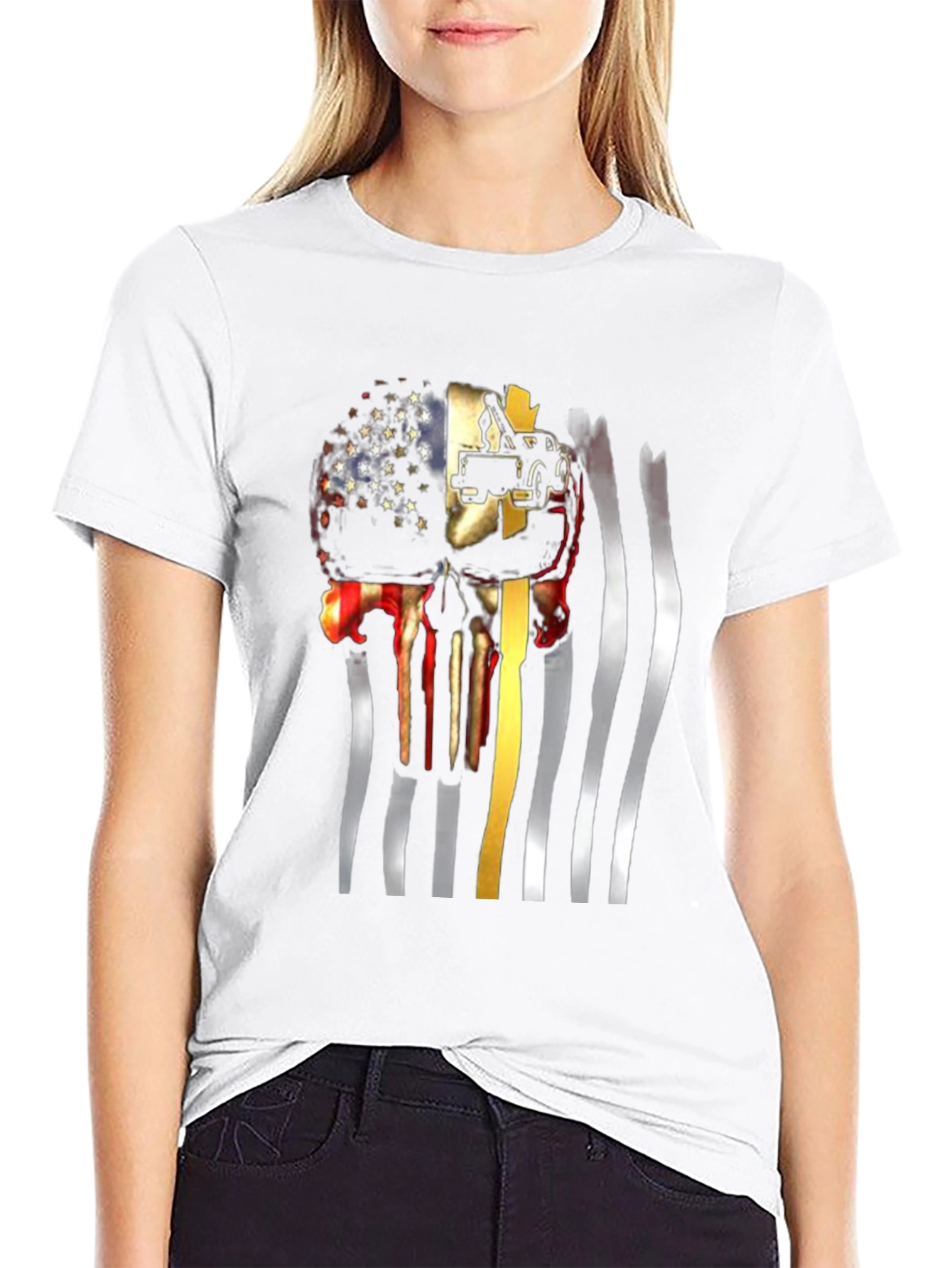 Patriotic Tow Truck Skull Graphic T-Shirt