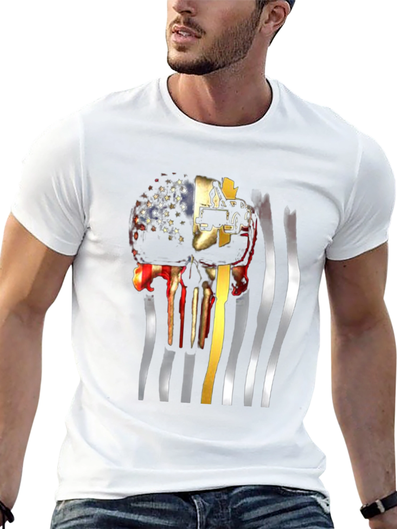 Patriotic Tow Truck Skull Graphic T-Shirt