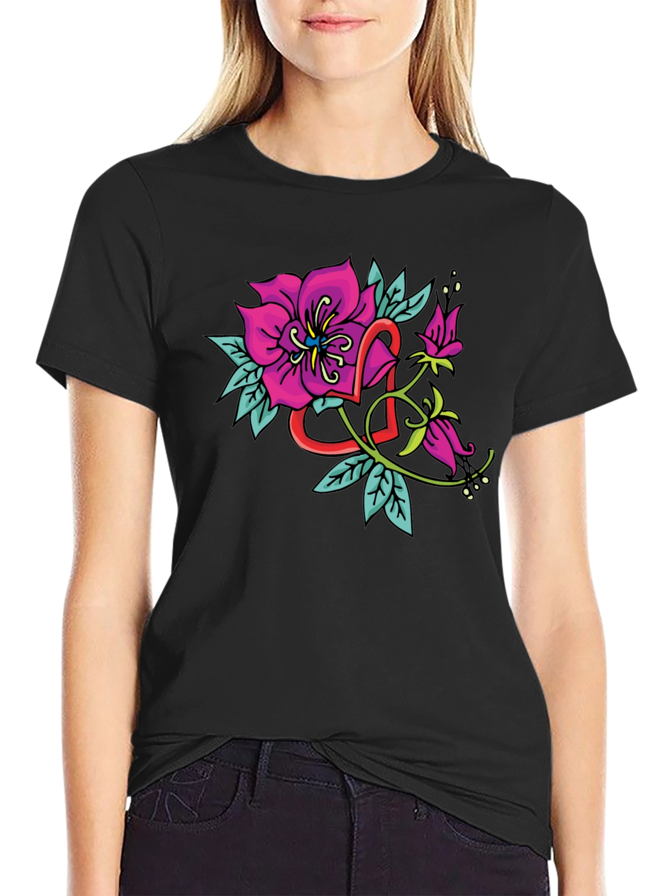 Floral Heart Tattoo Style Graphic Tee
