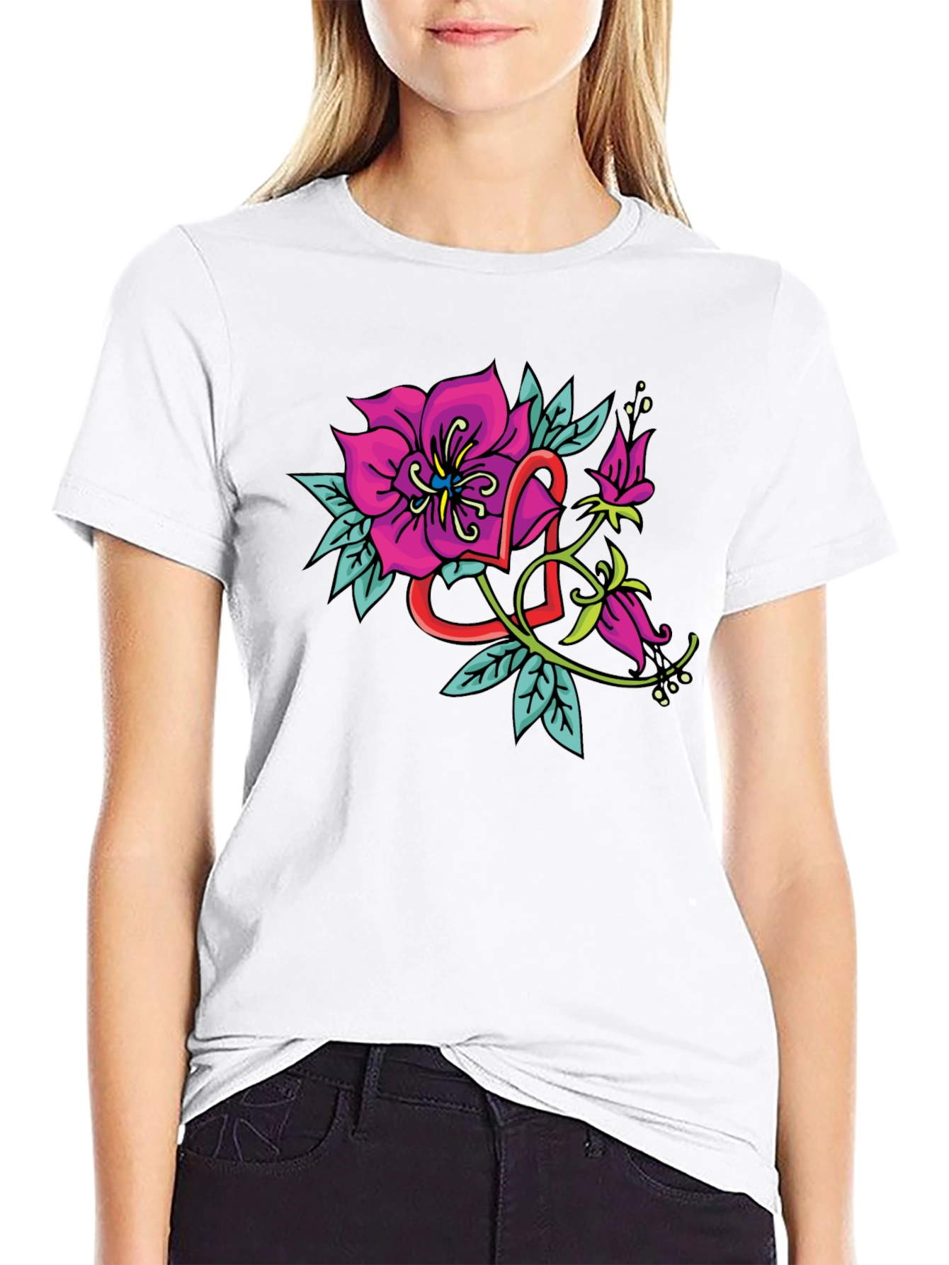 Floral Heart Tattoo Style Graphic Tee