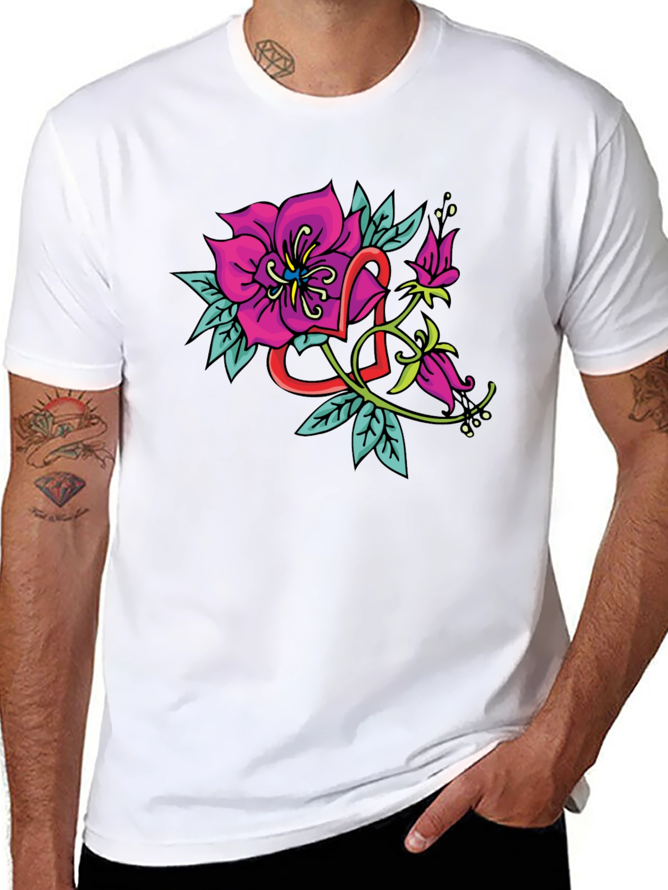 Floral Heart Tattoo Style Graphic Tee