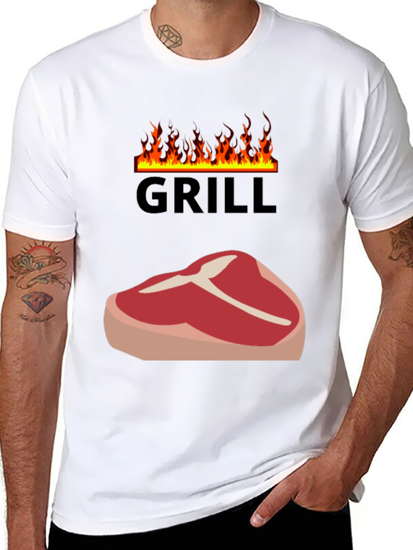 Grill T-Shirt - Steak & Flames Graphic Tee