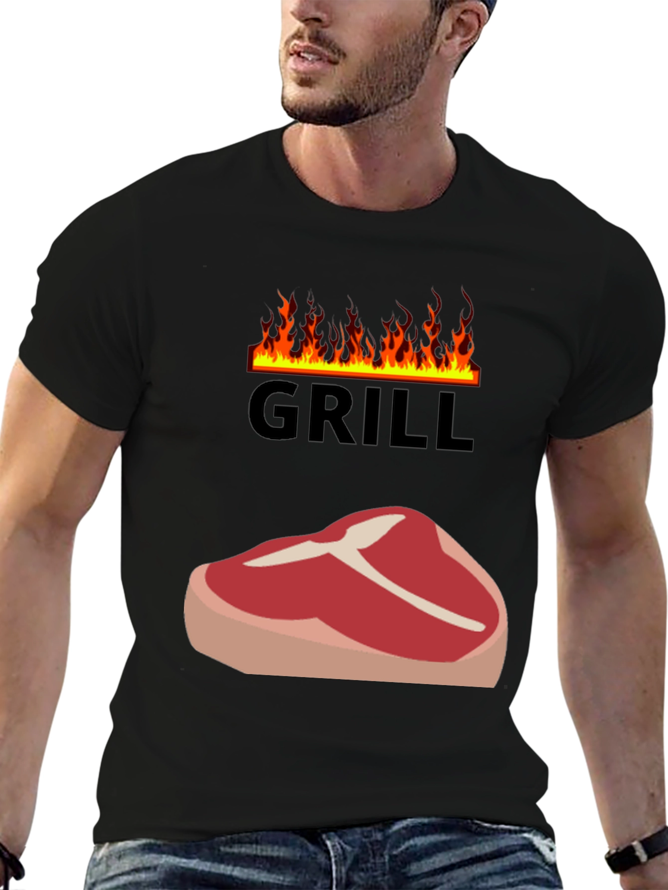 Grill T-Shirt - Steak & Flames Graphic Tee