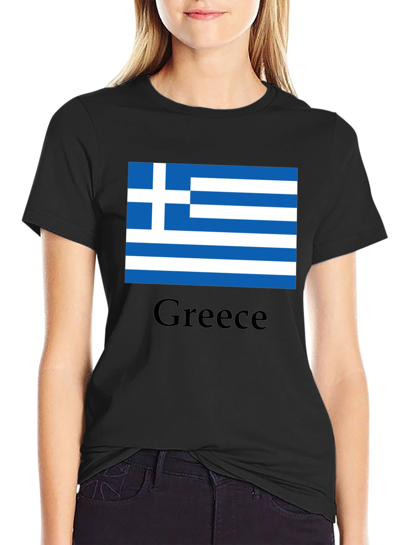 Greece Flag T-Shirt - Black Cotton Tee