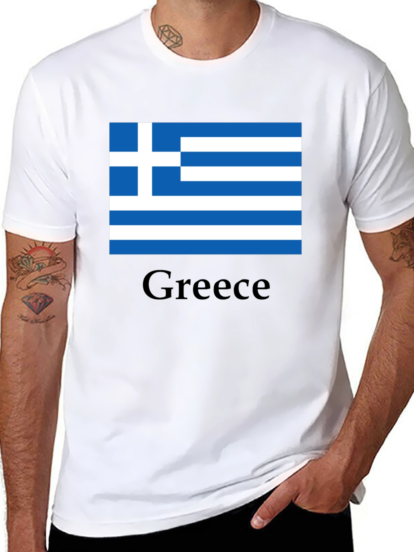 Greece Flag T-Shirt - Black Cotton Tee