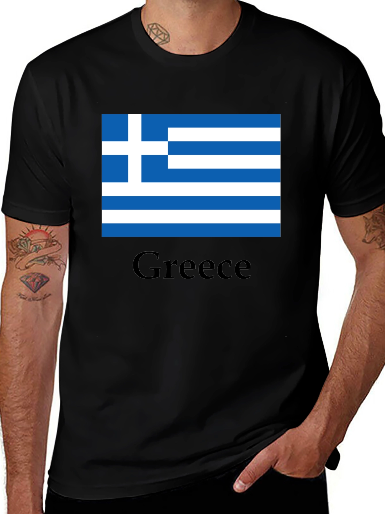 Greece Flag T-Shirt - Black Cotton Tee
