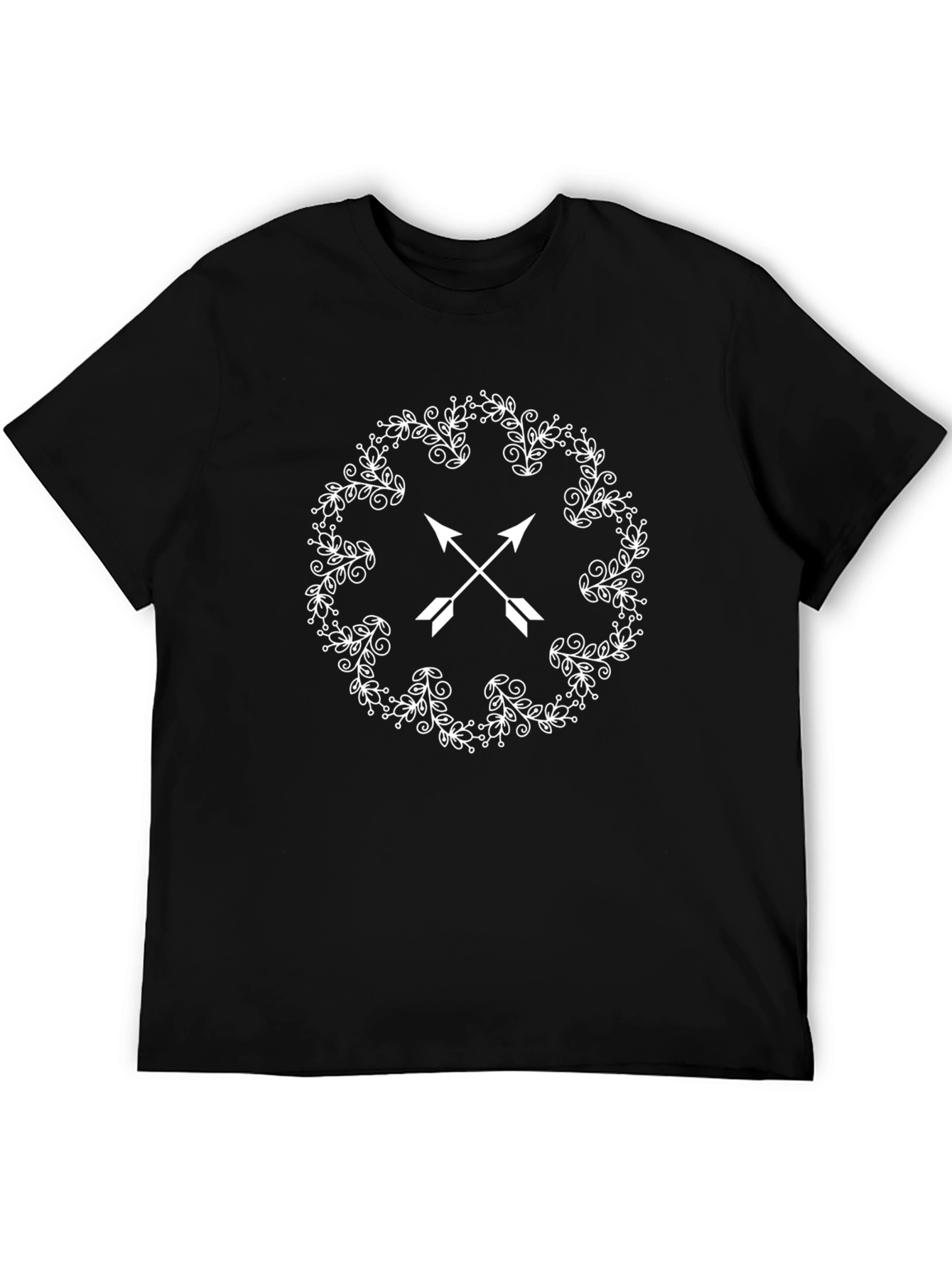Mens Black Tee with Arrow & Floral Design