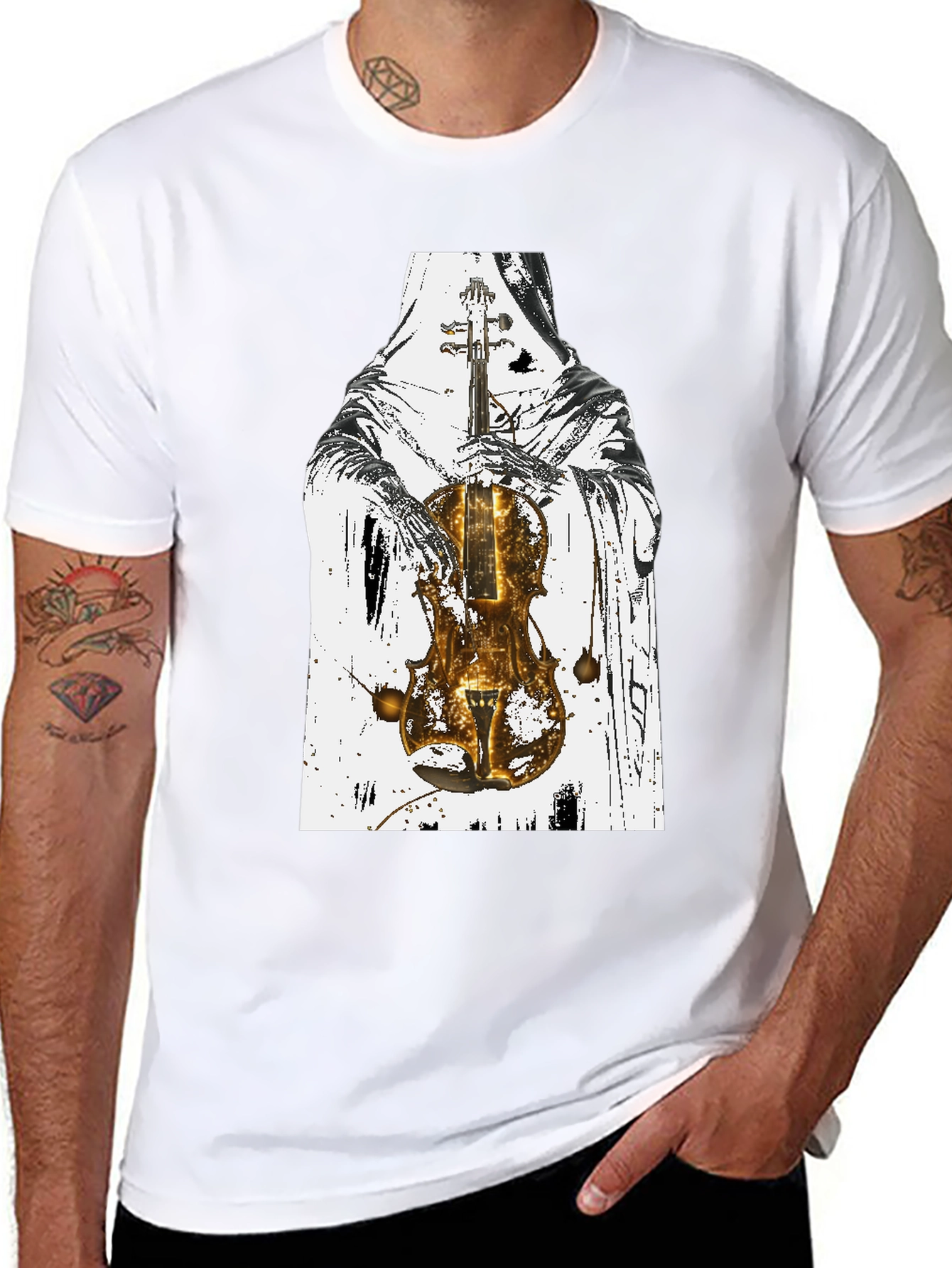 Grim Reaper Violin Graphic T-Shirt - Dark Musician Tee
