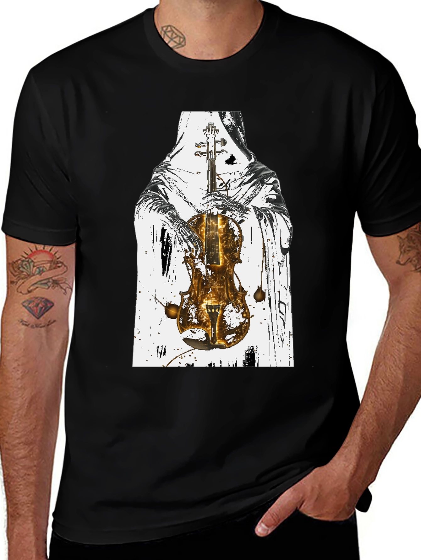 Grim Reaper Violin Graphic T-Shirt - Dark Musician Tee