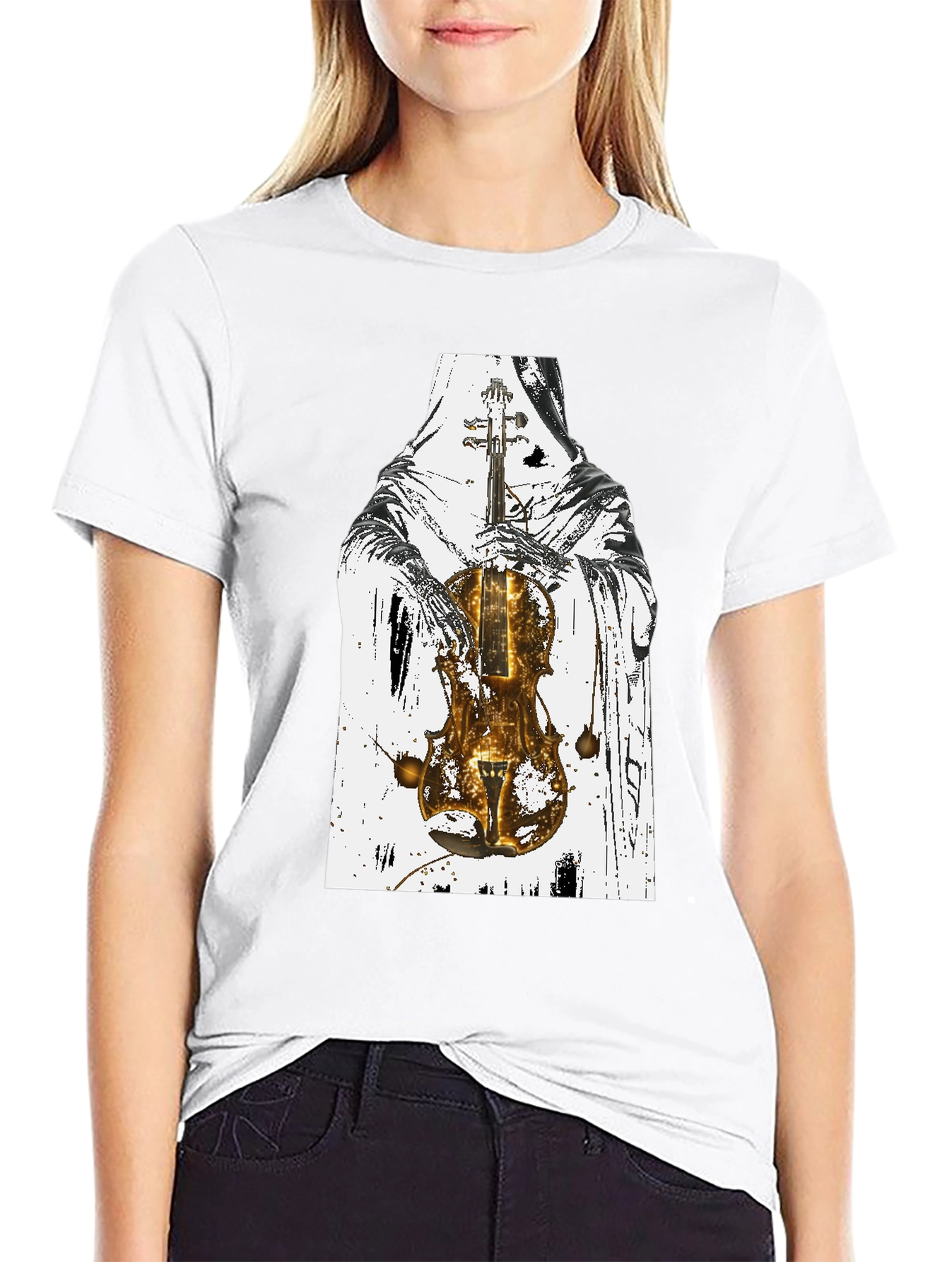 Grim Reaper Violin Graphic T-Shirt - Dark Musician Tee