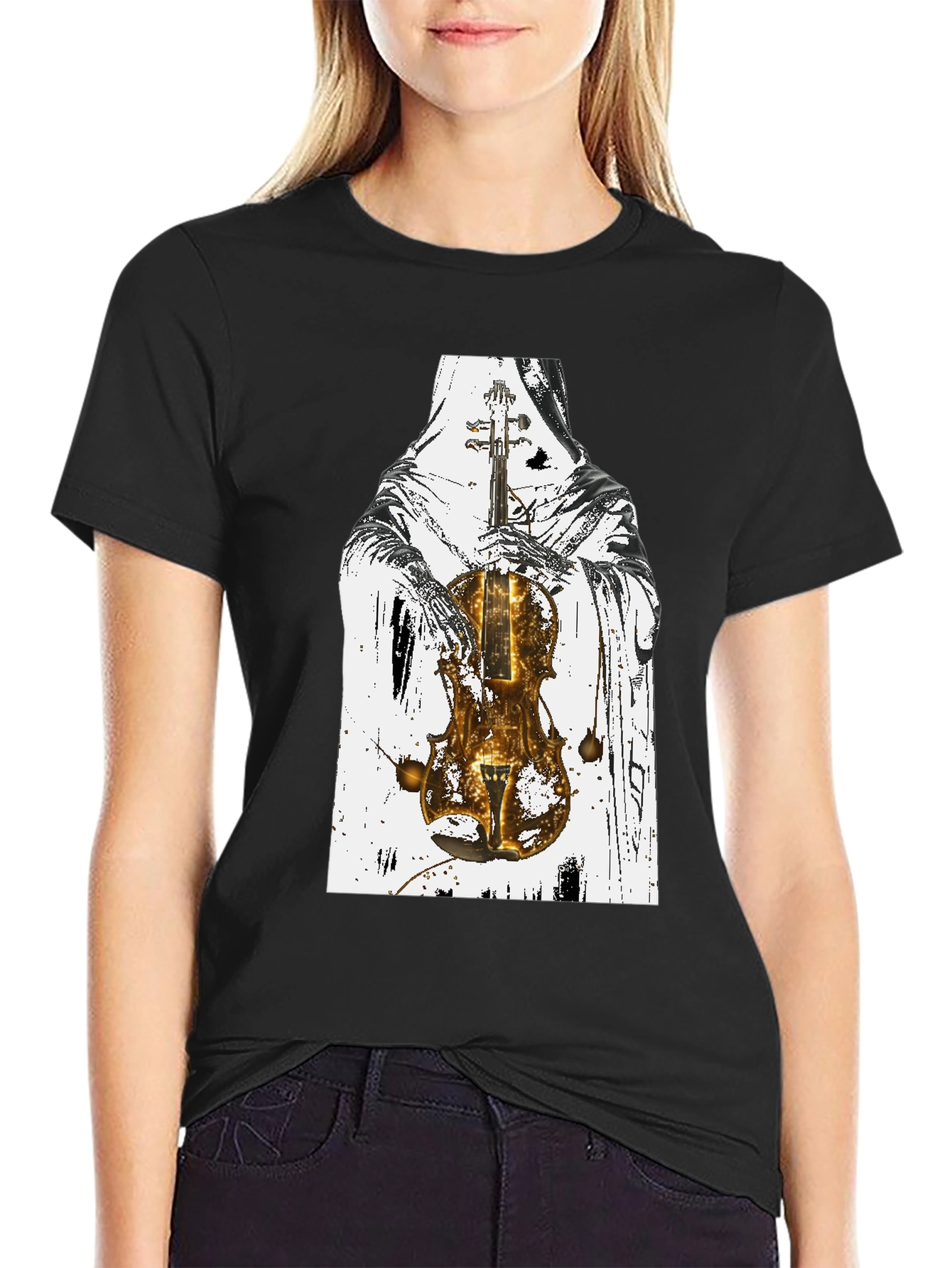 Grim Reaper Violin Graphic T-Shirt - Dark Musician Tee