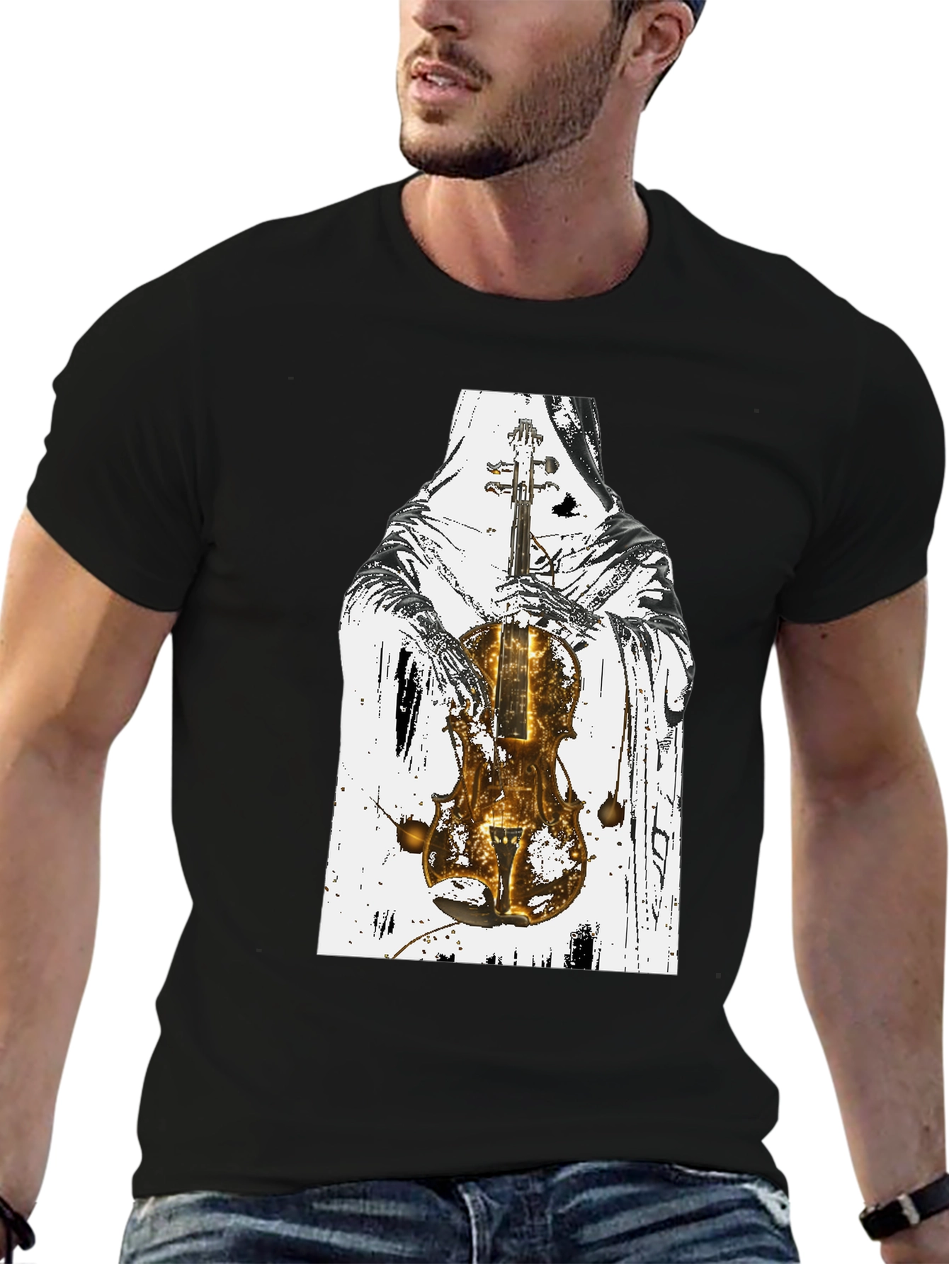 Grim Reaper Violin Graphic T-Shirt - Dark Musician Tee
