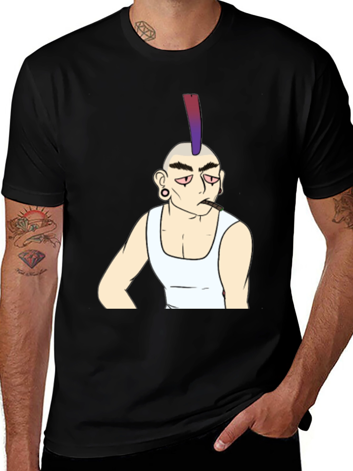 Cool Punk Character Graphic Tee - Black