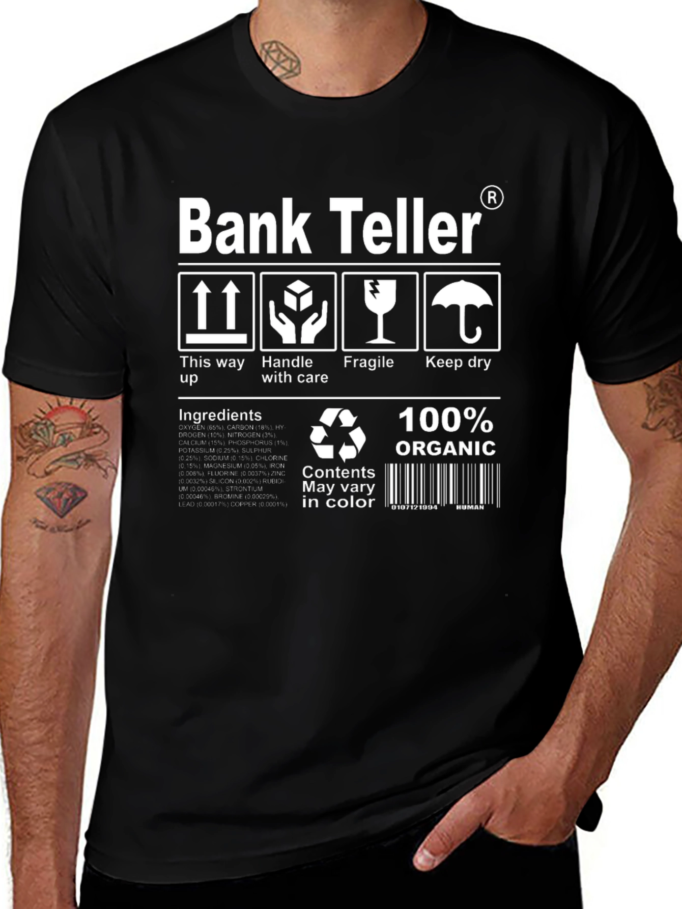 Funny Bank Teller 100% Organic Graphic T-Shirt