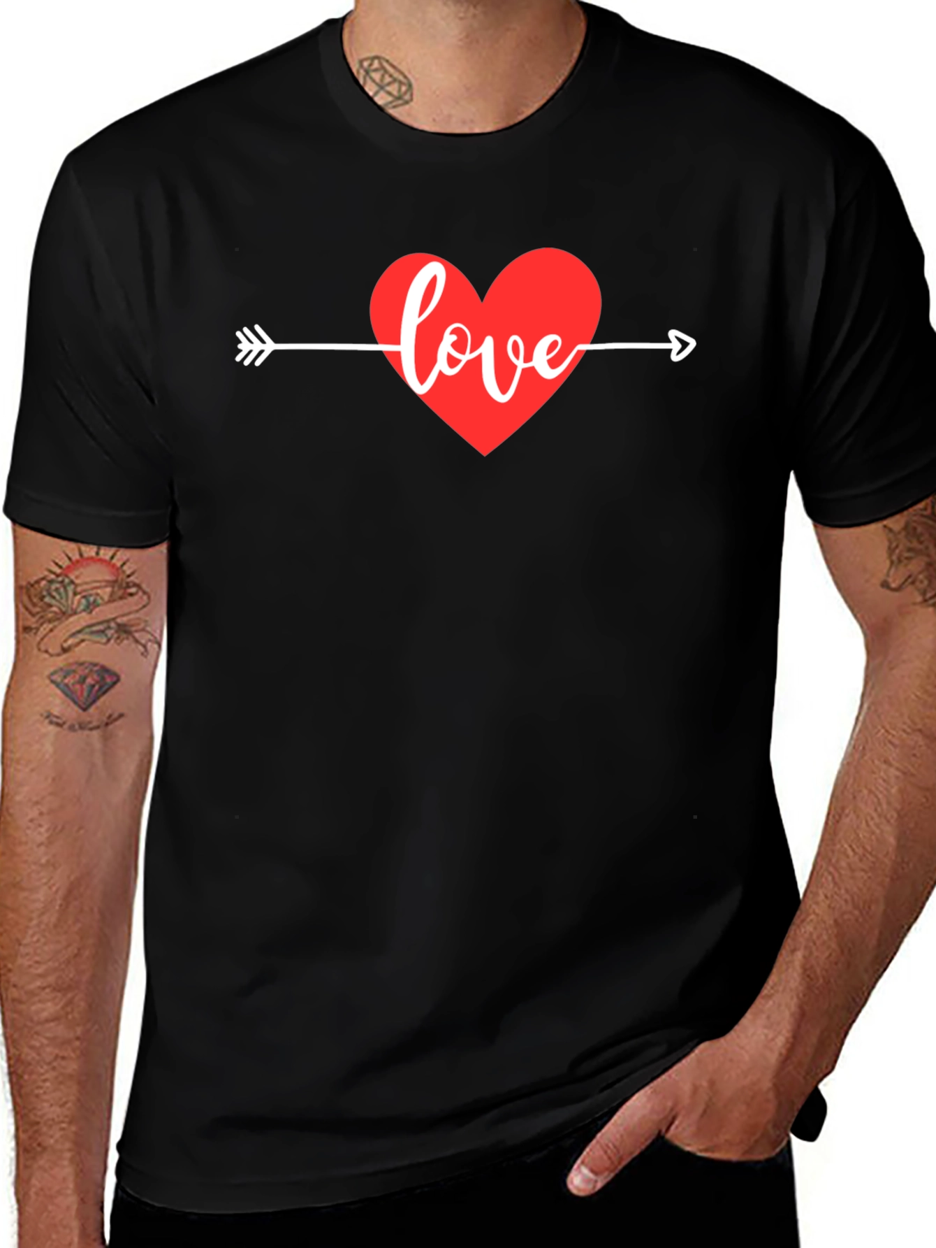 Love Heart Arrow Graphic Tee - Black