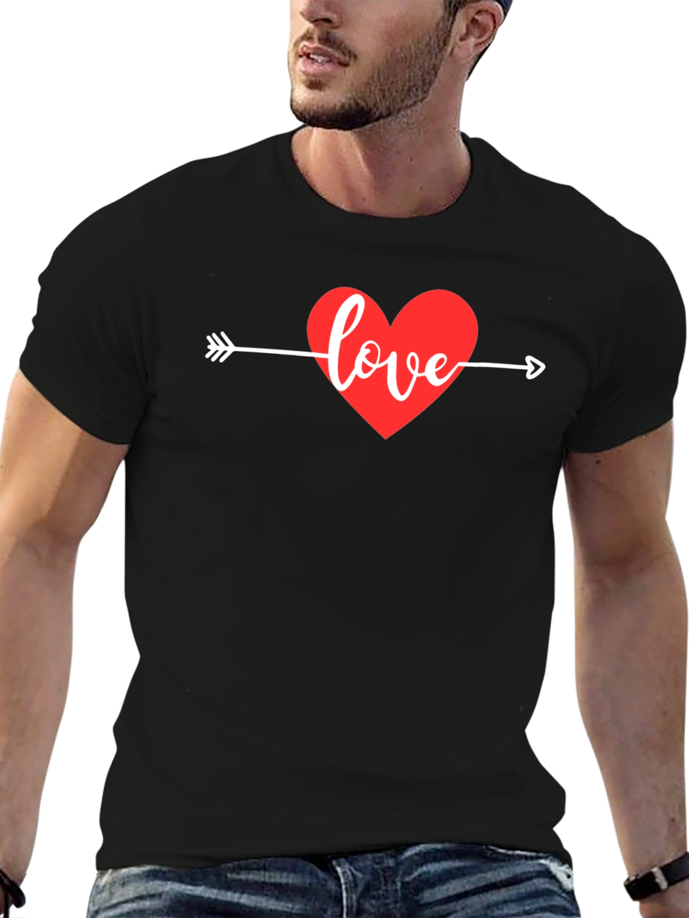 Love Heart Arrow Graphic Tee - Black