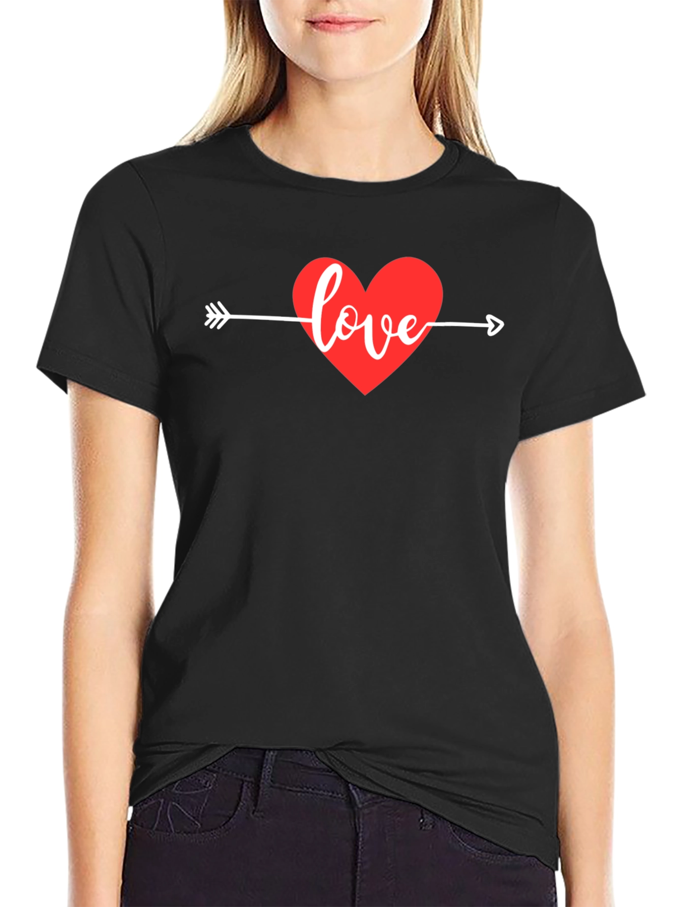 Love Heart Arrow Graphic Tee - Black