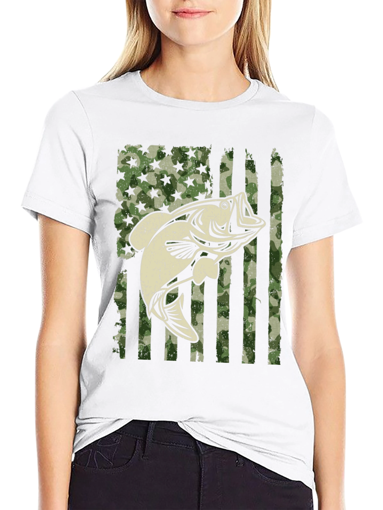 American Flag Camo Bass Fishing Graphic Tee