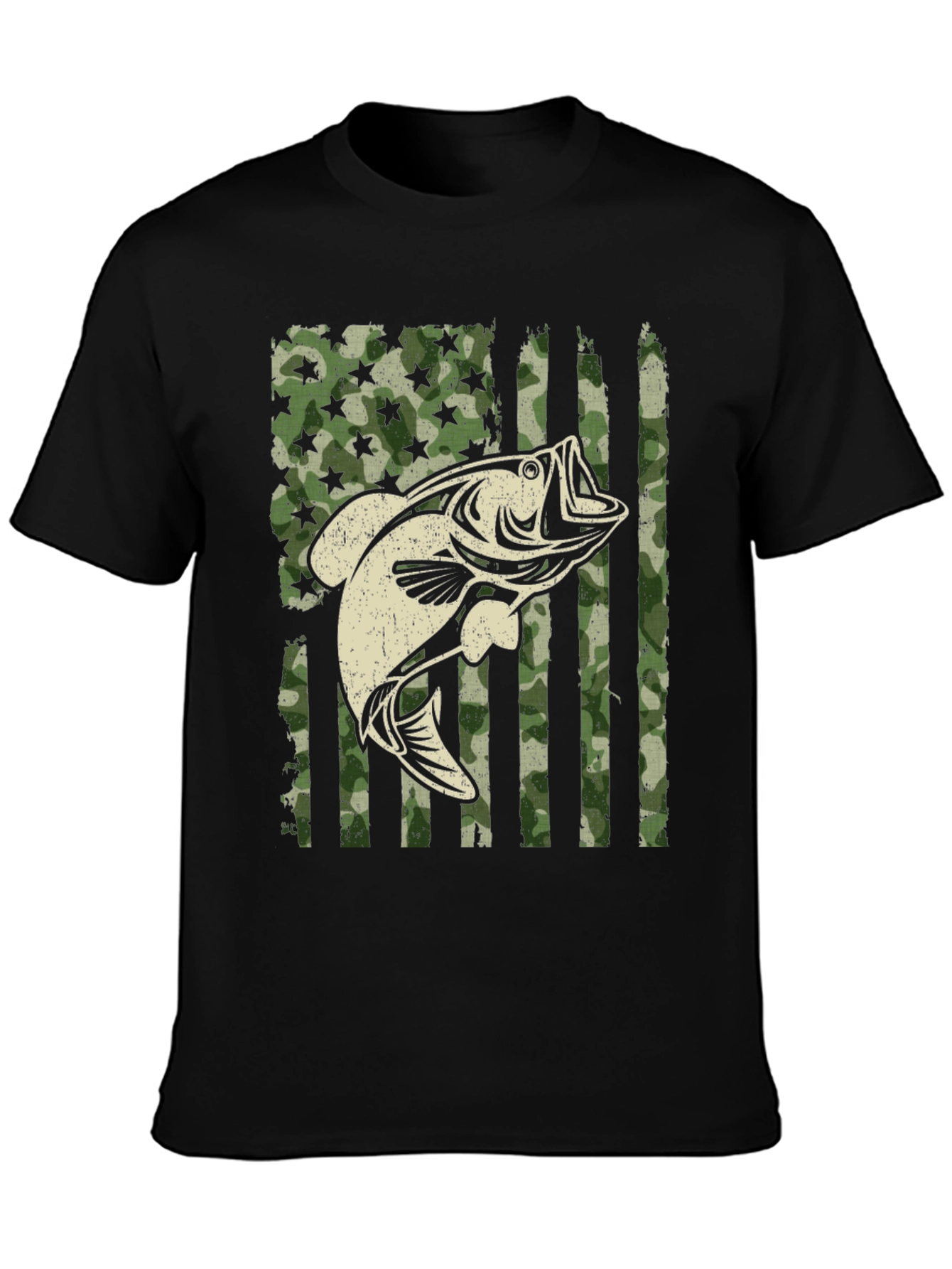 American Flag Camo Bass Fishing Graphic Tee