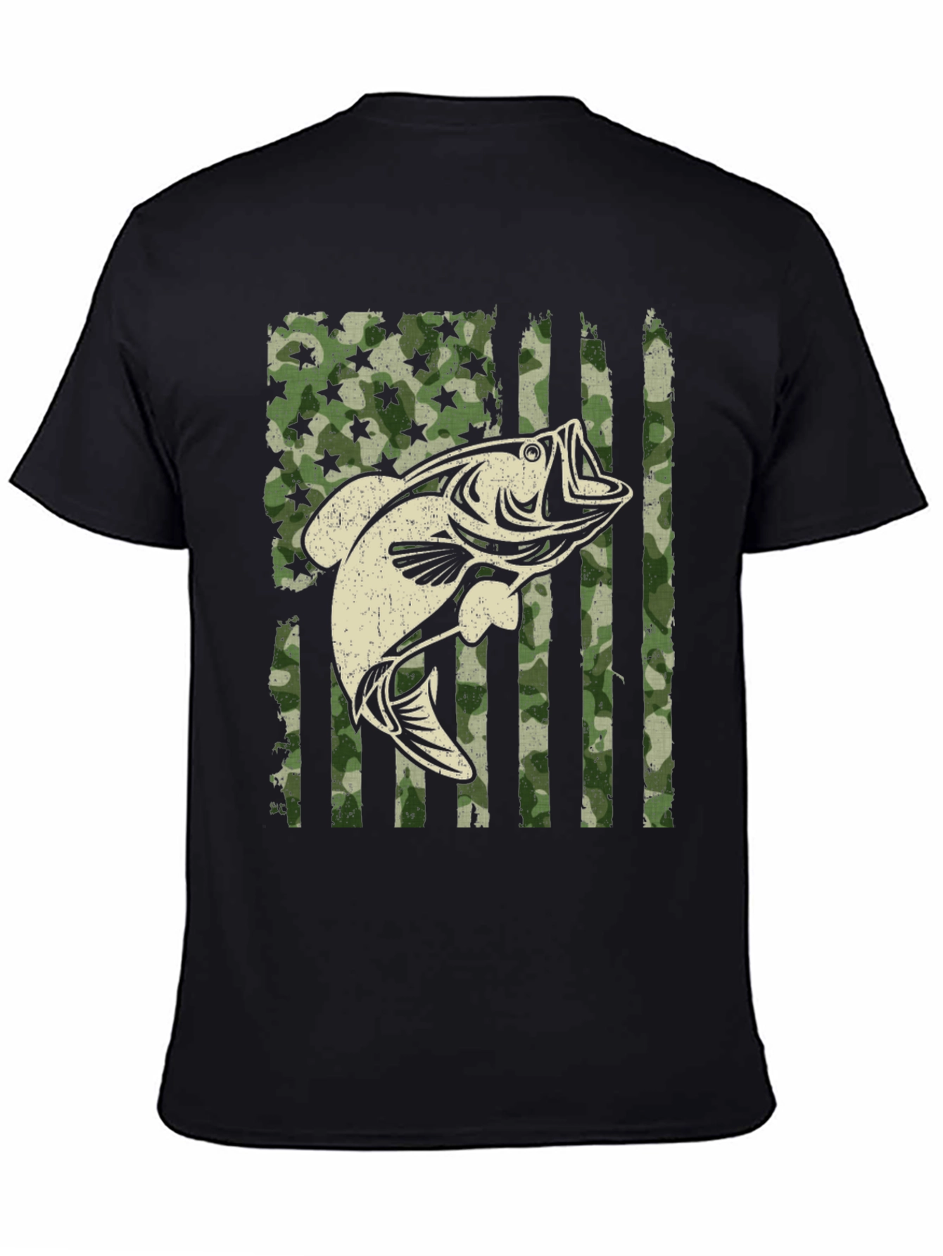 American Flag Camo Bass Fishing Graphic Tee