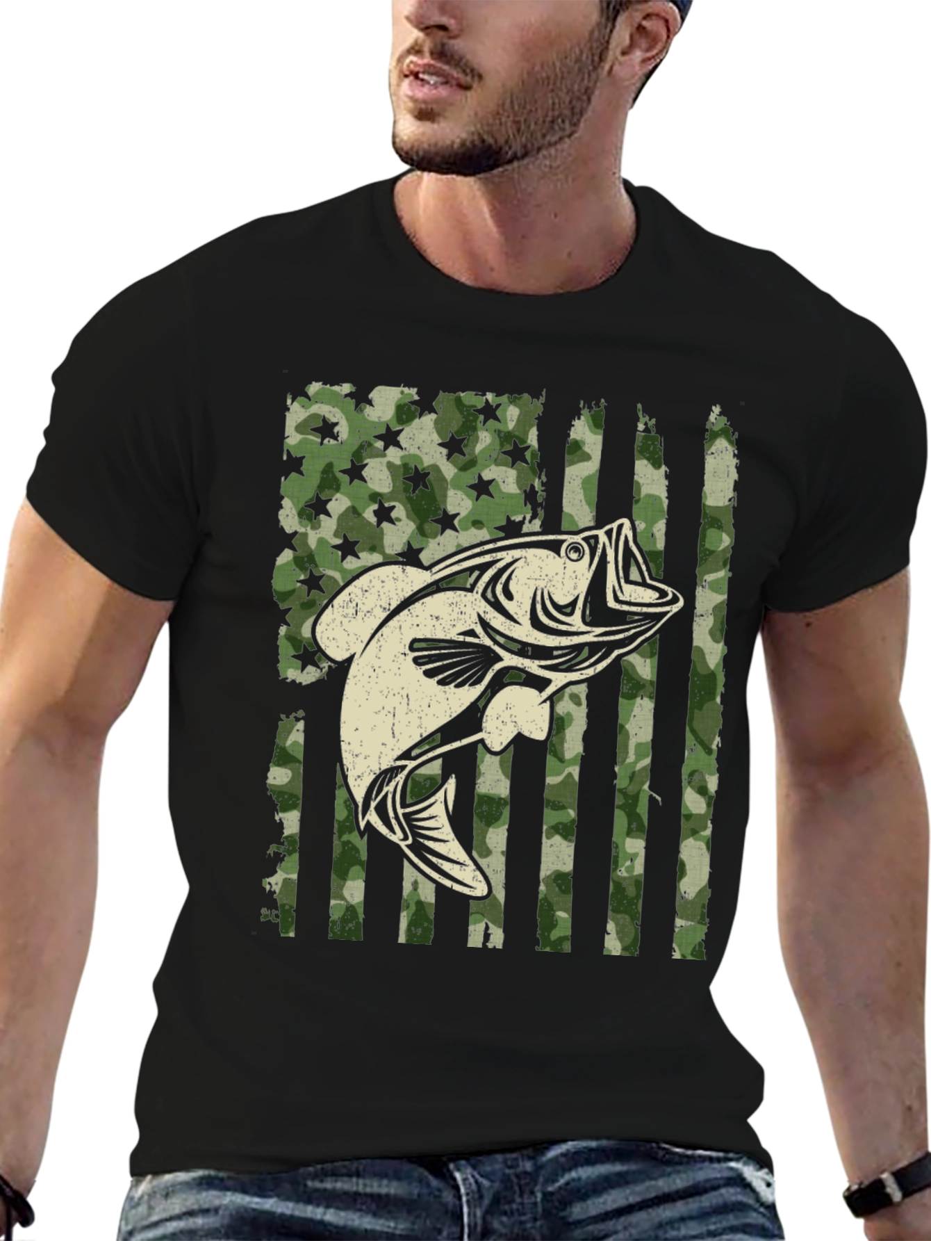 American Flag Camo Bass Fishing Graphic Tee