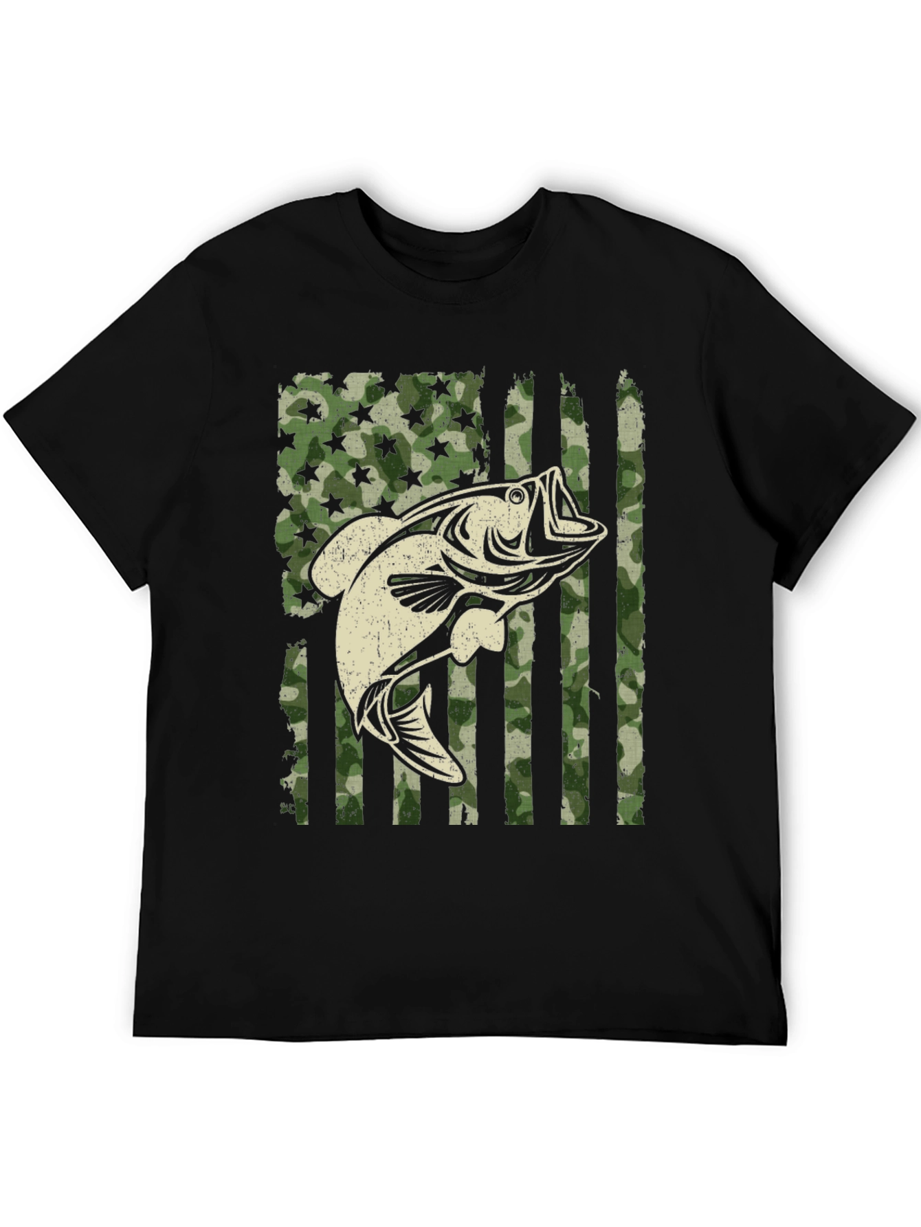American Flag Camo Bass Fishing Graphic Tee