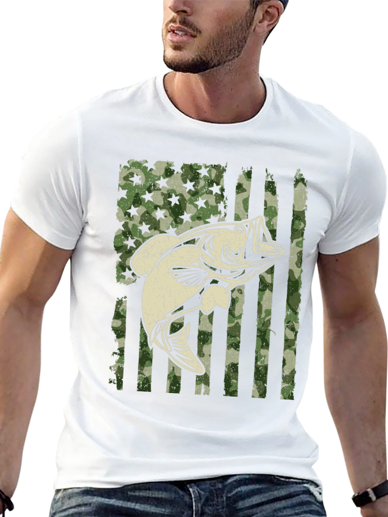 American Flag Camo Bass Fishing Graphic Tee