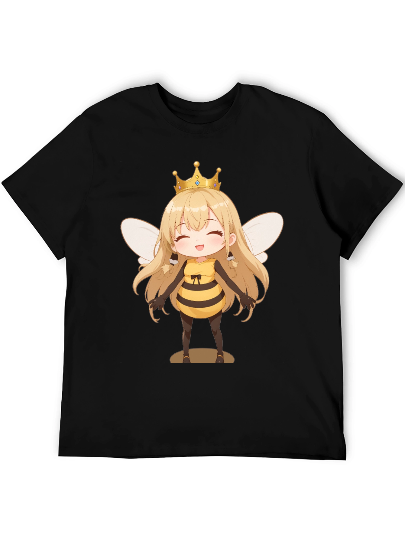 Anime Bee Girl Graphic T-Shirt - Black Cotton Tee