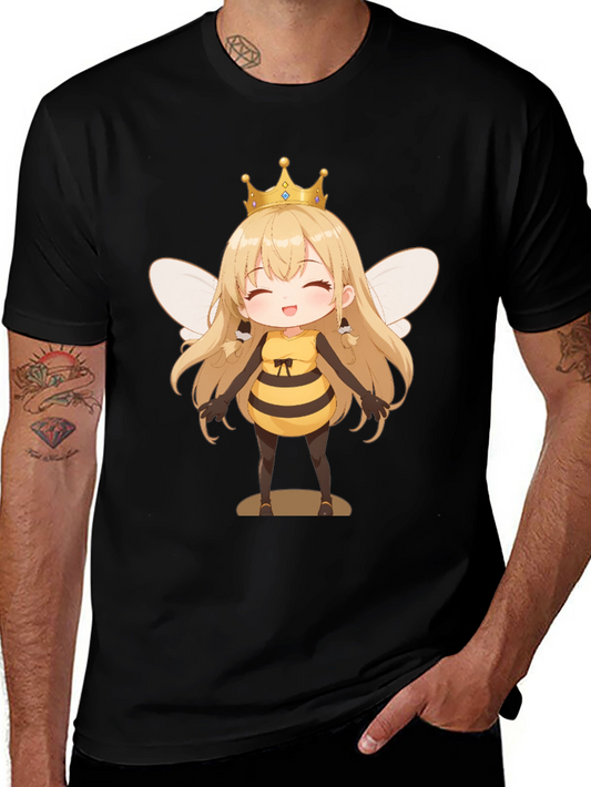 Anime Bee Girl Graphic T-Shirt - Black Cotton Tee