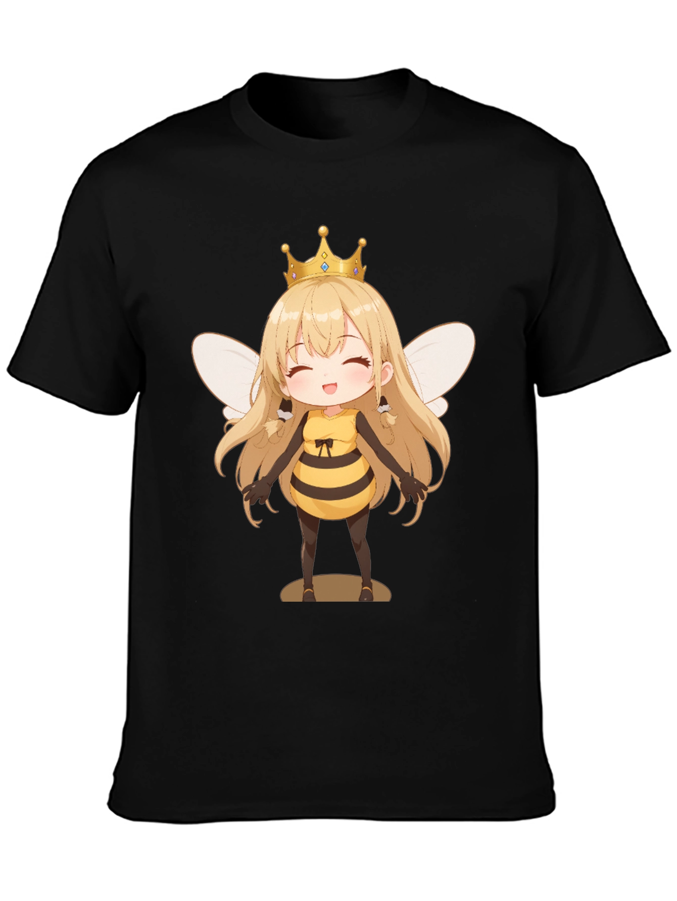 Anime Bee Girl Graphic T-Shirt - Black Cotton Tee