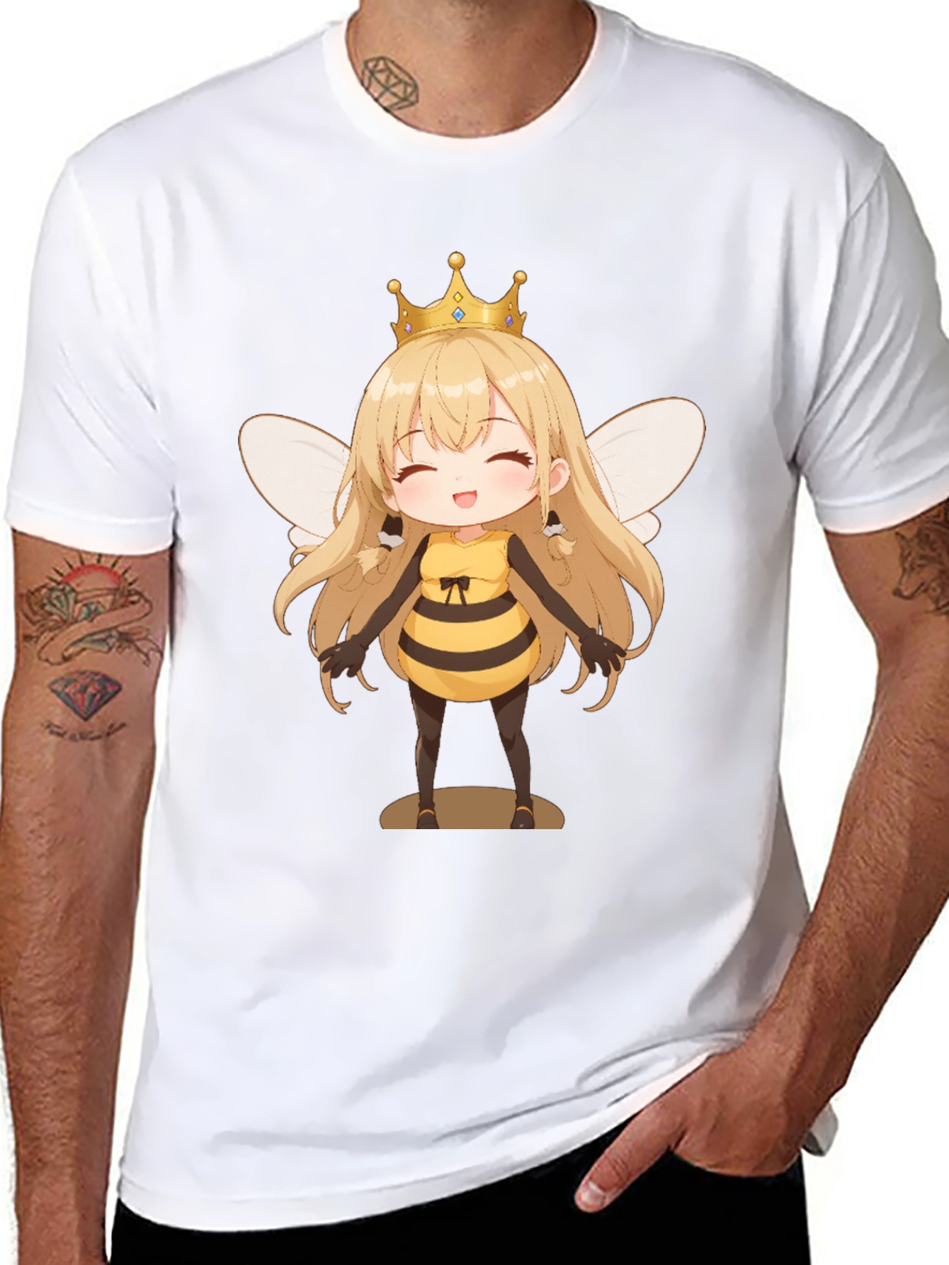 Anime Bee Girl Graphic T-Shirt - Black Cotton Tee