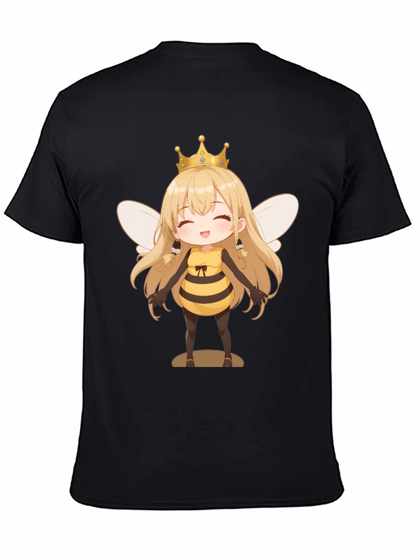 Anime Bee Girl Graphic T-Shirt - Black Cotton Tee