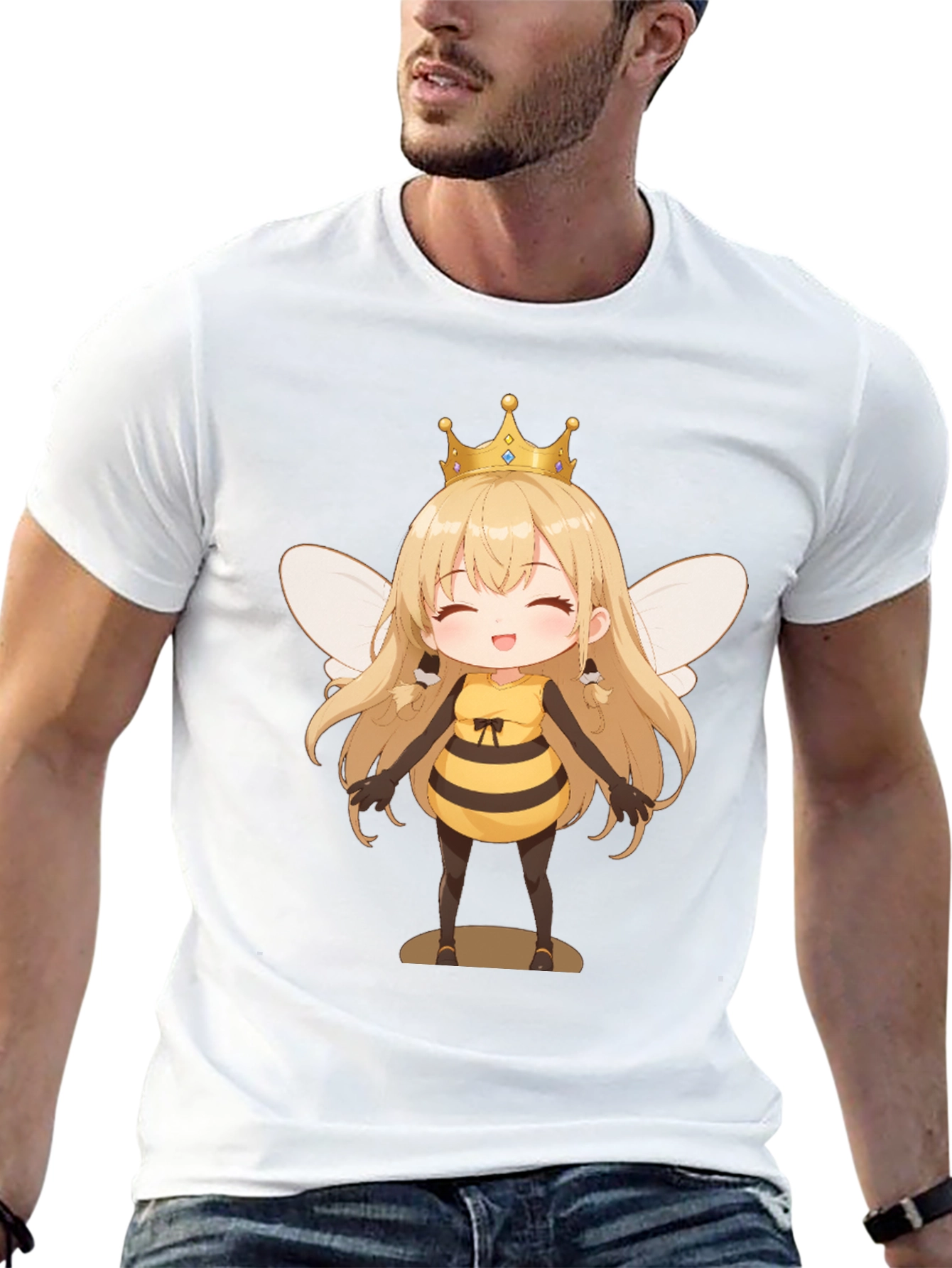 Anime Bee Girl Graphic T-Shirt - Black Cotton Tee