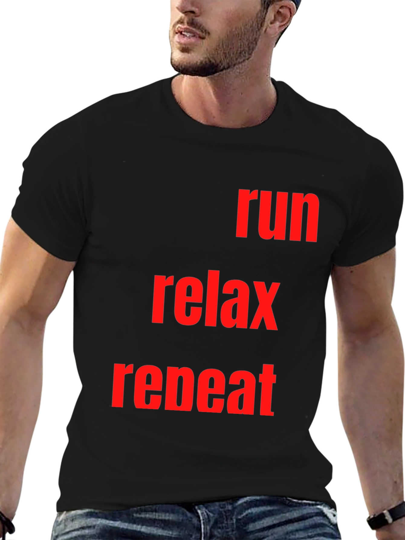 Run Relax Repeat Graphic Tee - Black Cotton T-Shirt